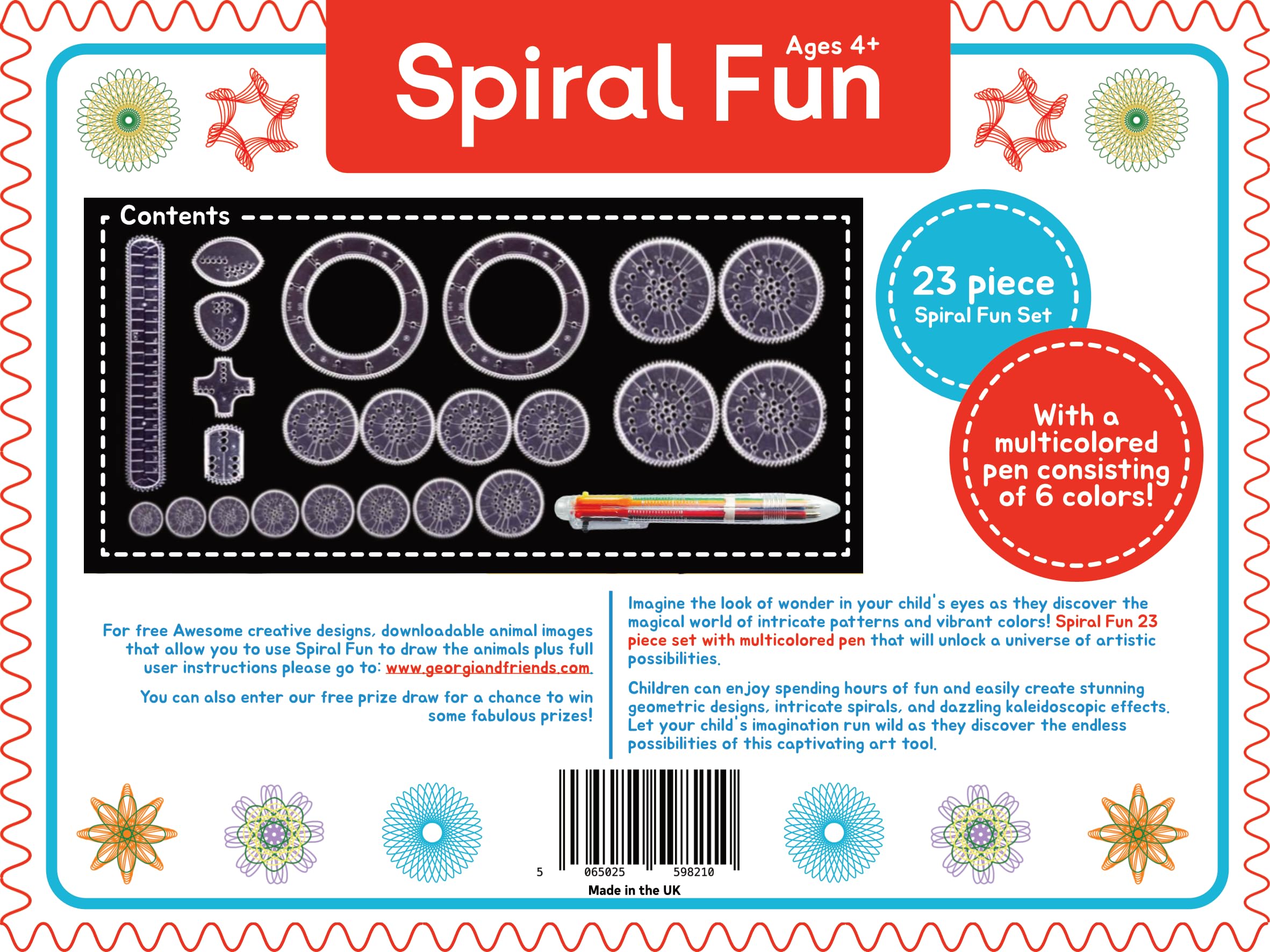 23 Piece Art Set for Stunning Geometric Designs with 6 Colour Pens - Creative Drawing Spiral Kit for Kids and Adults - Perfect Educational Gift