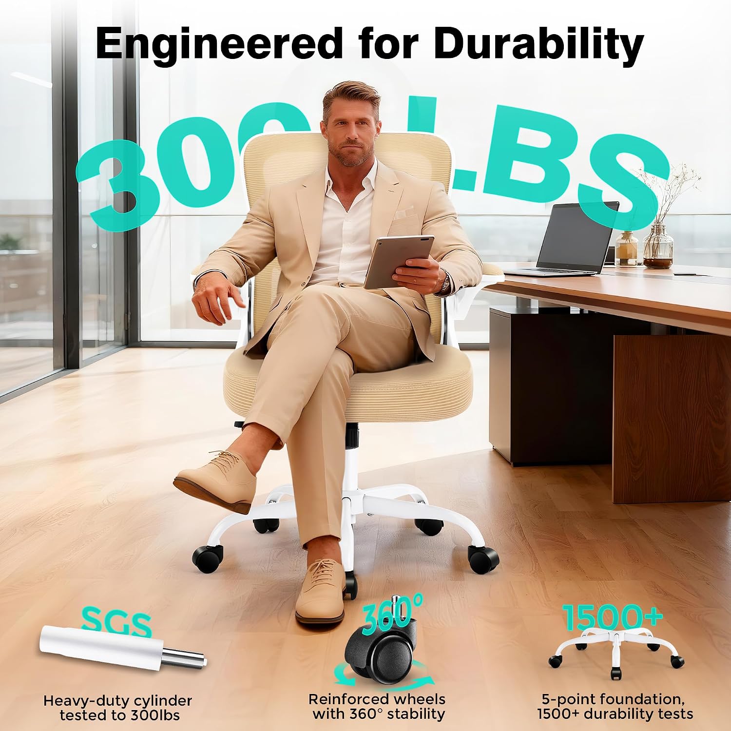 AreShark Office Chair - Ergonomic Breathable Mesh Desk Chair with Adjustable Lumbar Support and Flip-up Armrests - Executive High Back Rolling Swivel Comfortable Computer Gaming Chair for Home Office - 8