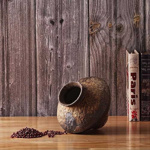 Miniatura 4 de Jarrón pequeño de piedra para decoración rústica del hogar, muebles de cerámica antigua de granja y flores decorativas de mesa, jarrones redondos de