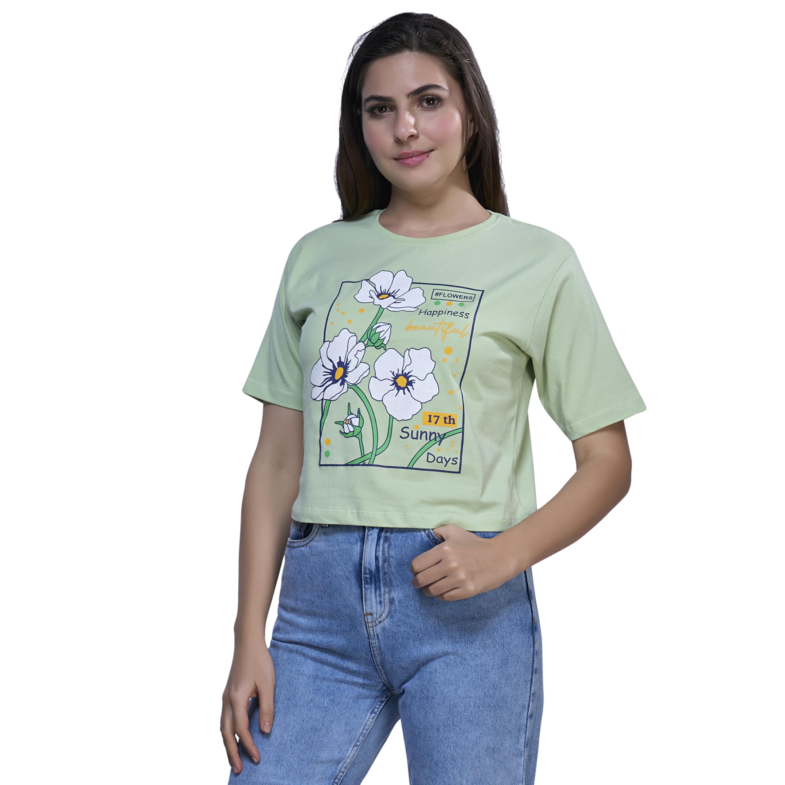 ZUNIORS Women’s Premium Cotton Crop T-Shirt | Soft Stretchable Half Sleeve Casual Wear | Trendy Round Neck Summer Top for Women-picture-13