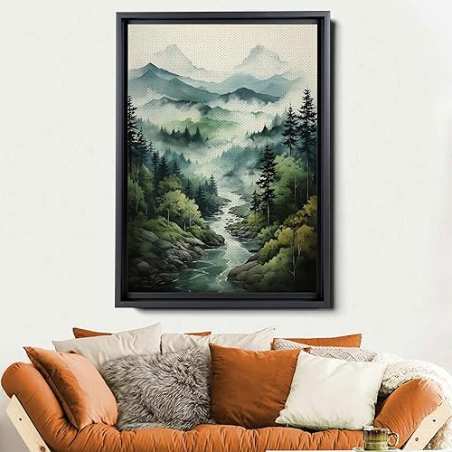 Miniatura 6 de DustinWay Framed Canvas Print Wall Art Set of 3 Green Forest Mountain Photography Modern Art Minimalist Nature Decor