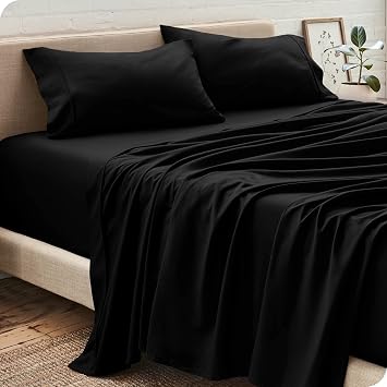 Egyptian Cotton Sheet Set 1 Flat Sheet, 1 Fitted Sheet with 15 Inch Deep Pocket and 2 PillowcasesQueen Size, Black