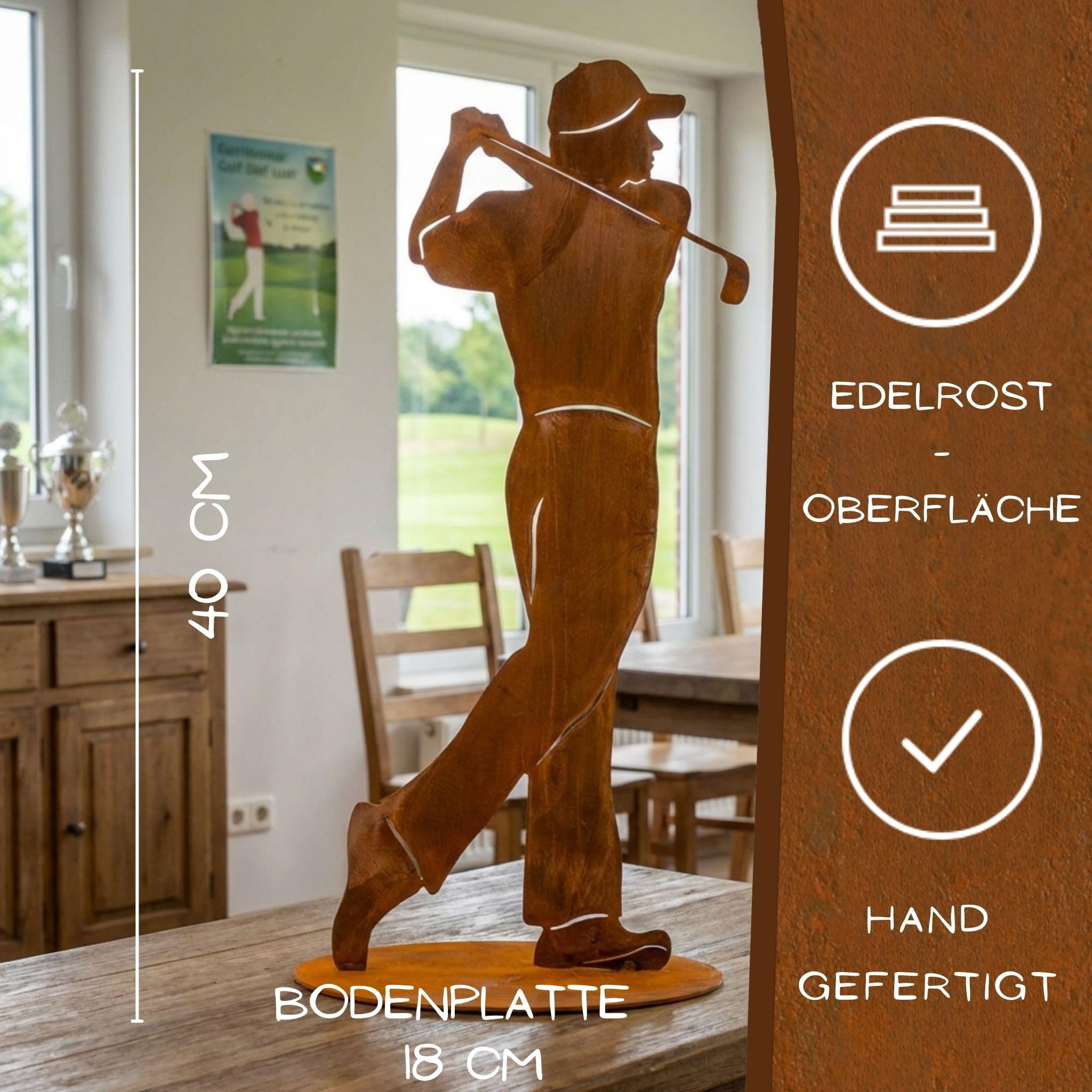 Rostikal Figurka golfisty 40 cm dekoracja ogrodowa rdza golfista figurka dekoracyjna do salonu