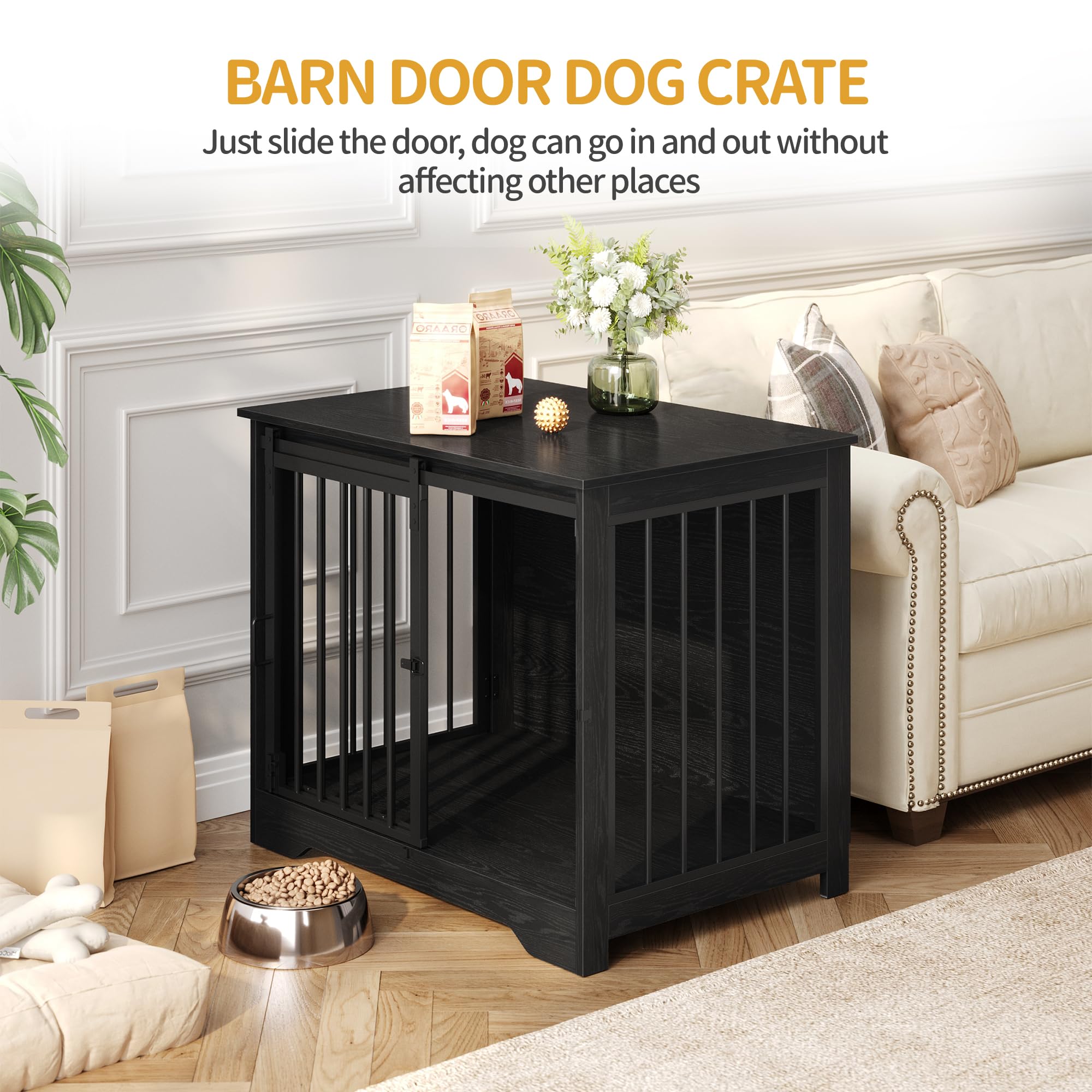 Hzuaneri 81cm Jaula para Perros, Mesa Auxiliar, casa Moderna para Perros, Jaula para Cachorros, dúplex para Animales, 2 Puertas, 55 x 81 x 67,5 cm, Negro DFC83604B