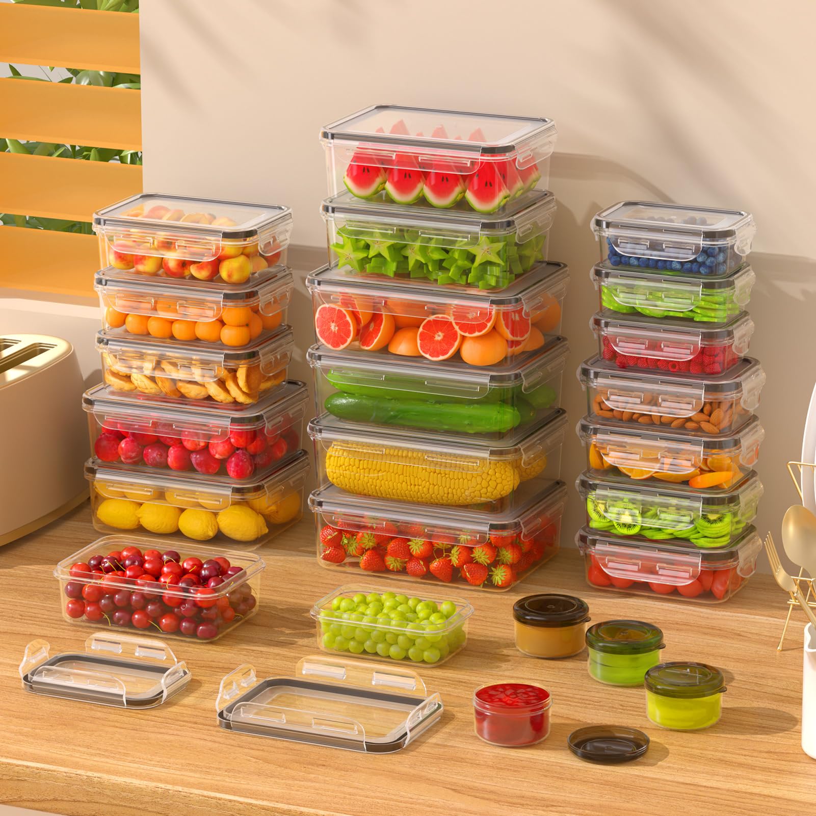 KEMETHY 48 recipientes de almacenamiento de alimentos con tapas herméticas (24 recipientes y 24 tapas)
