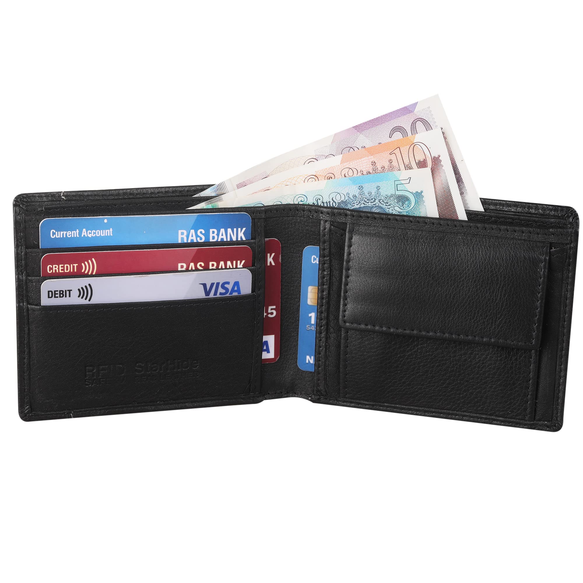 STARHIDE Men's Leather Wallet (With Removable Credit Card Holder) 12 x 9.2 cm Black