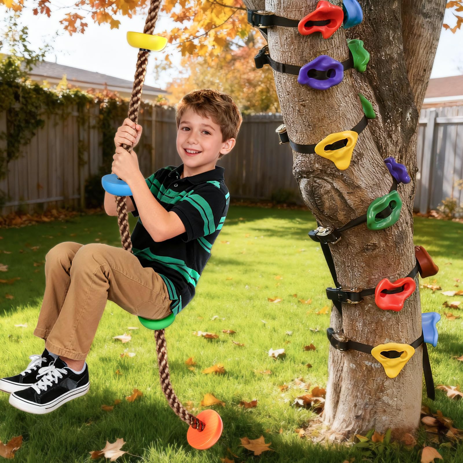 12 Ninja Tree Climbing Holds and 6.56FT Climbing Rope for Kids, Tree Climber Climbing Kit for Outdoor Ninja Warrior Obstacle Course Training