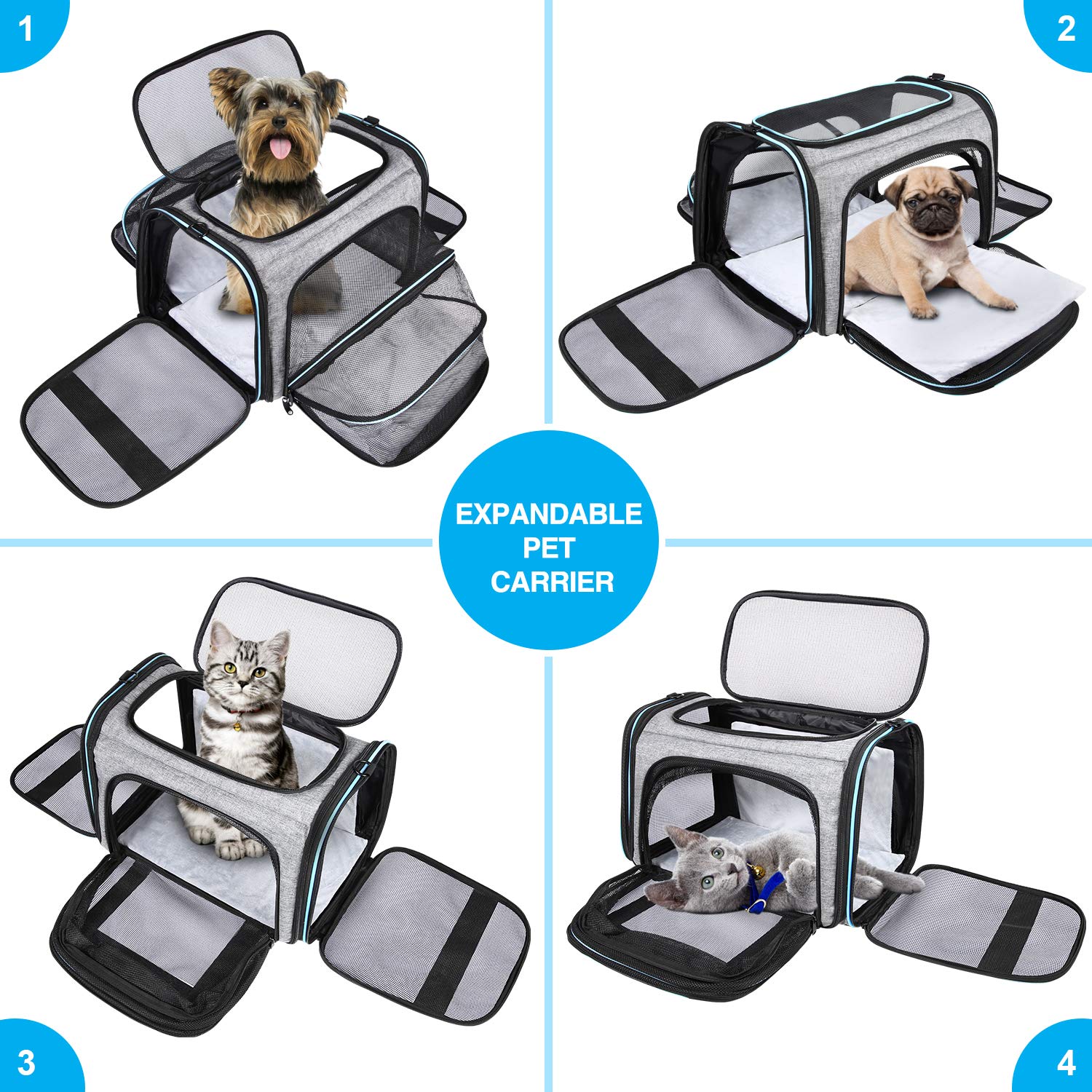 MASKEYON Airline Approved Portable Pet Carrier 2 Sides Expandable Soft