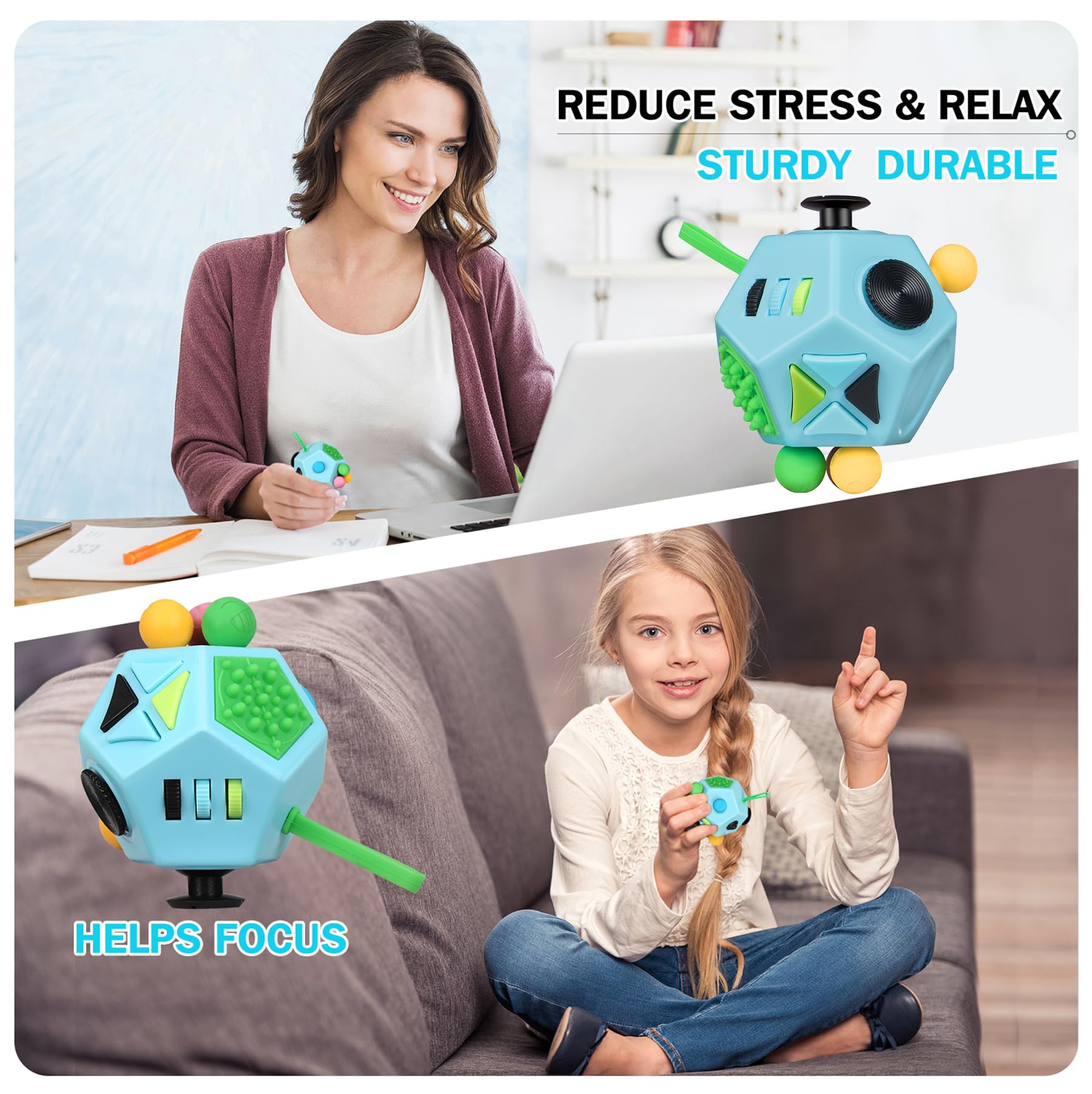 VCOSTORE Fidget Cube with 12 Sides - Original Cubo Antiestres Adultos Dado Antiestres Fidget Cube Toy for All Ages with ADHD, Add, ASD, ADHD — view 7