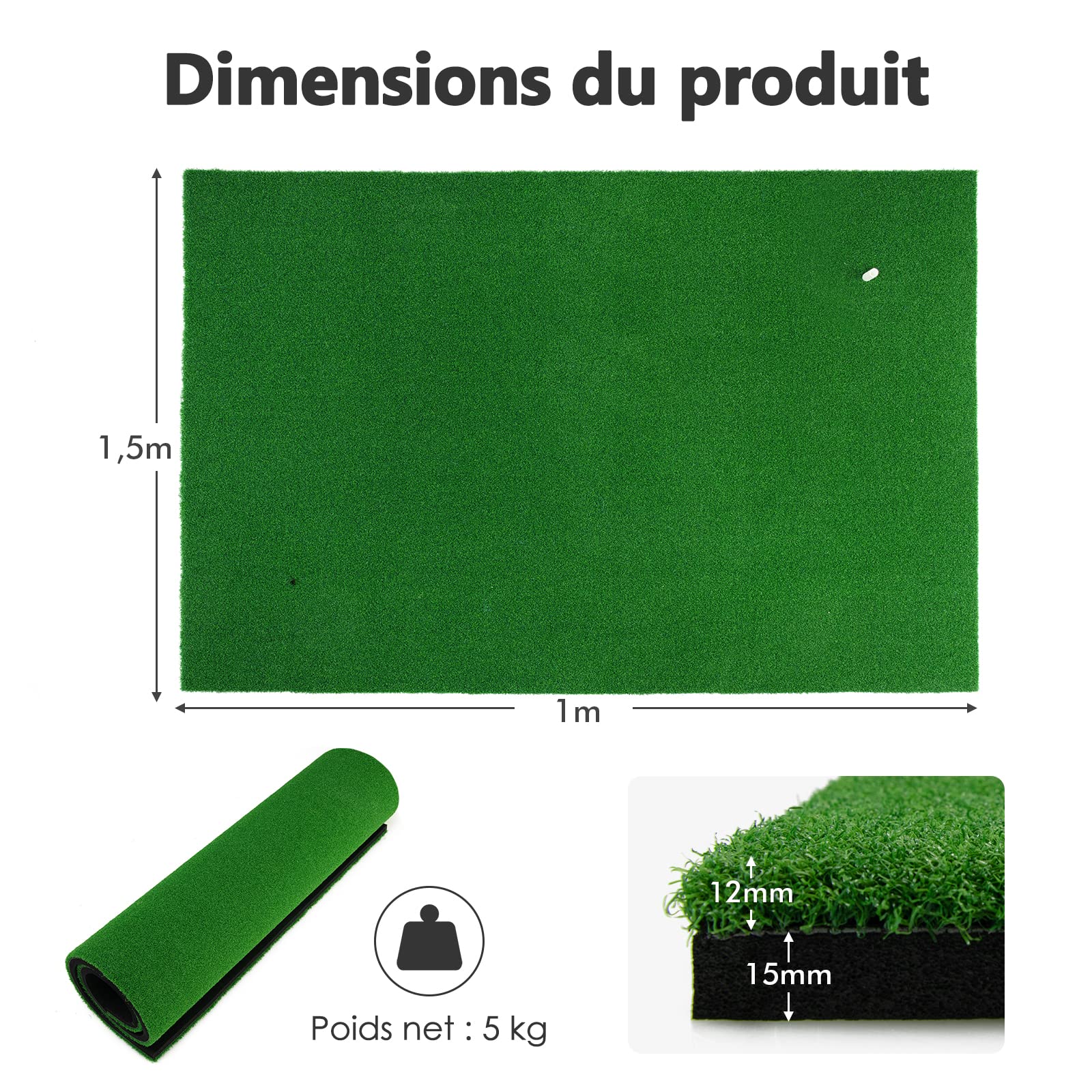 GOPLUS Tapis de Golf 150 x 90 cm, Entraînement au Practice de Golf Intérieur et Extérieur pour Les Pros et Les Débutants