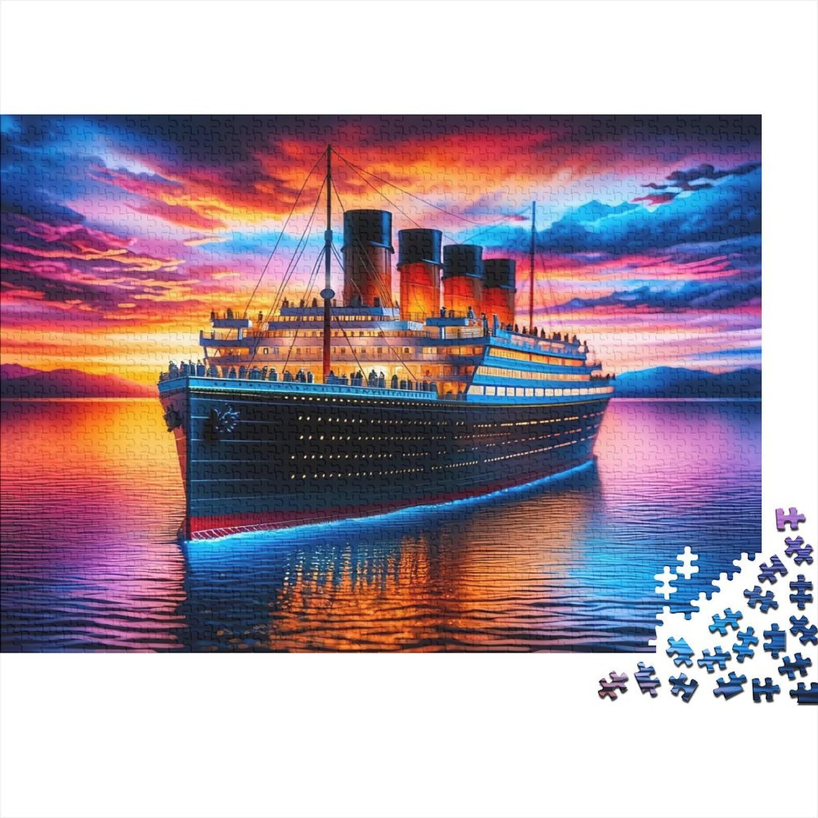 Titanic Ship Sunset Titanic Vibrant Sunset Sea Reflection Adult Jigsaws 1000 Piece Recycled Paper for Wall Decoration And Gifts 52x38cm/1000pcs