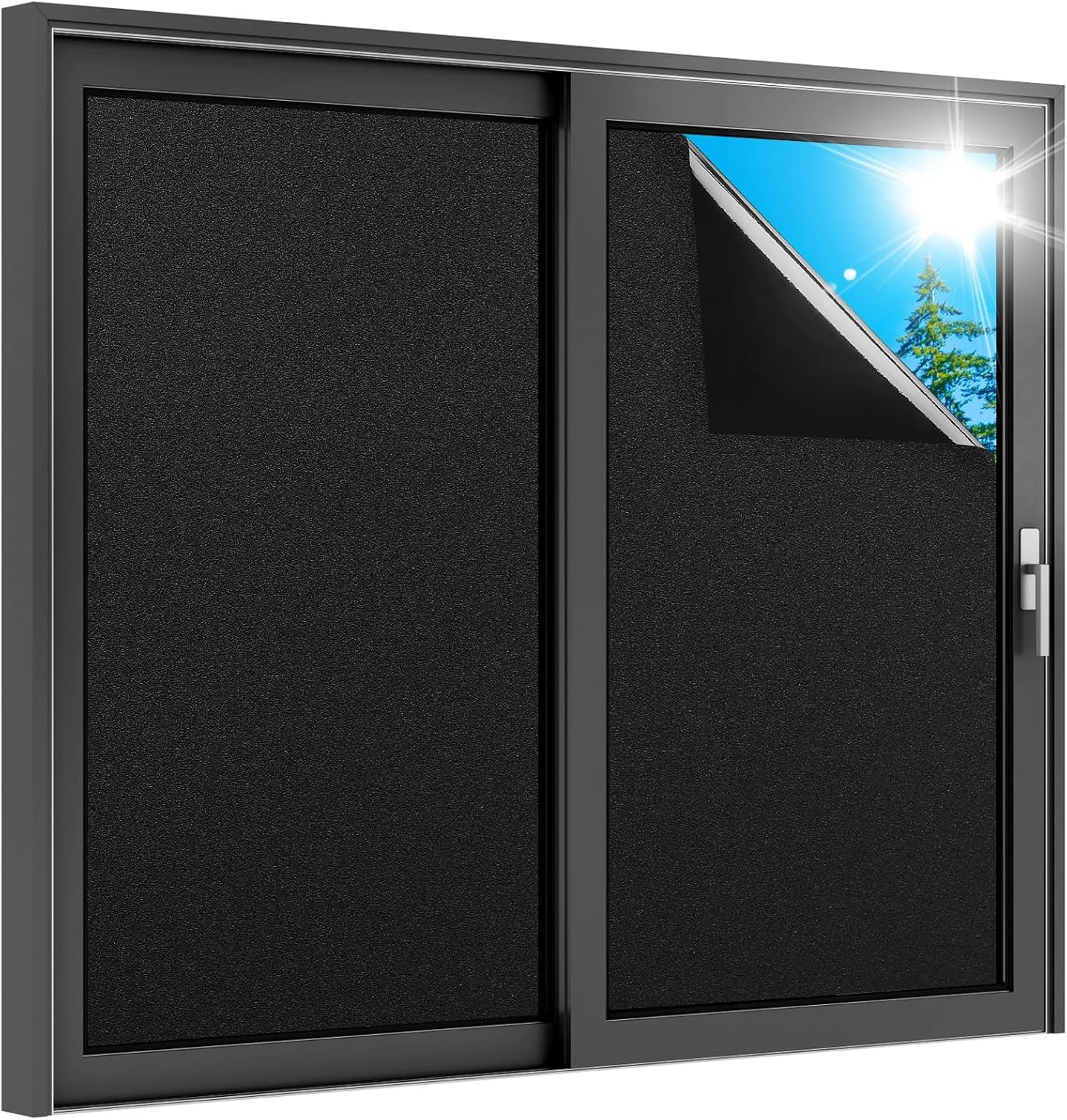 rabbitgoo Schwarze Fensterfolie Verdunklungsfolie für Fenster Verdunkelungsfolie 44,5 x 200 cm mit Gitter Design, Abdunklungsfolie Verdunklung Dunkel Blickdicht Lichtundurchlässig Selbsthaftend