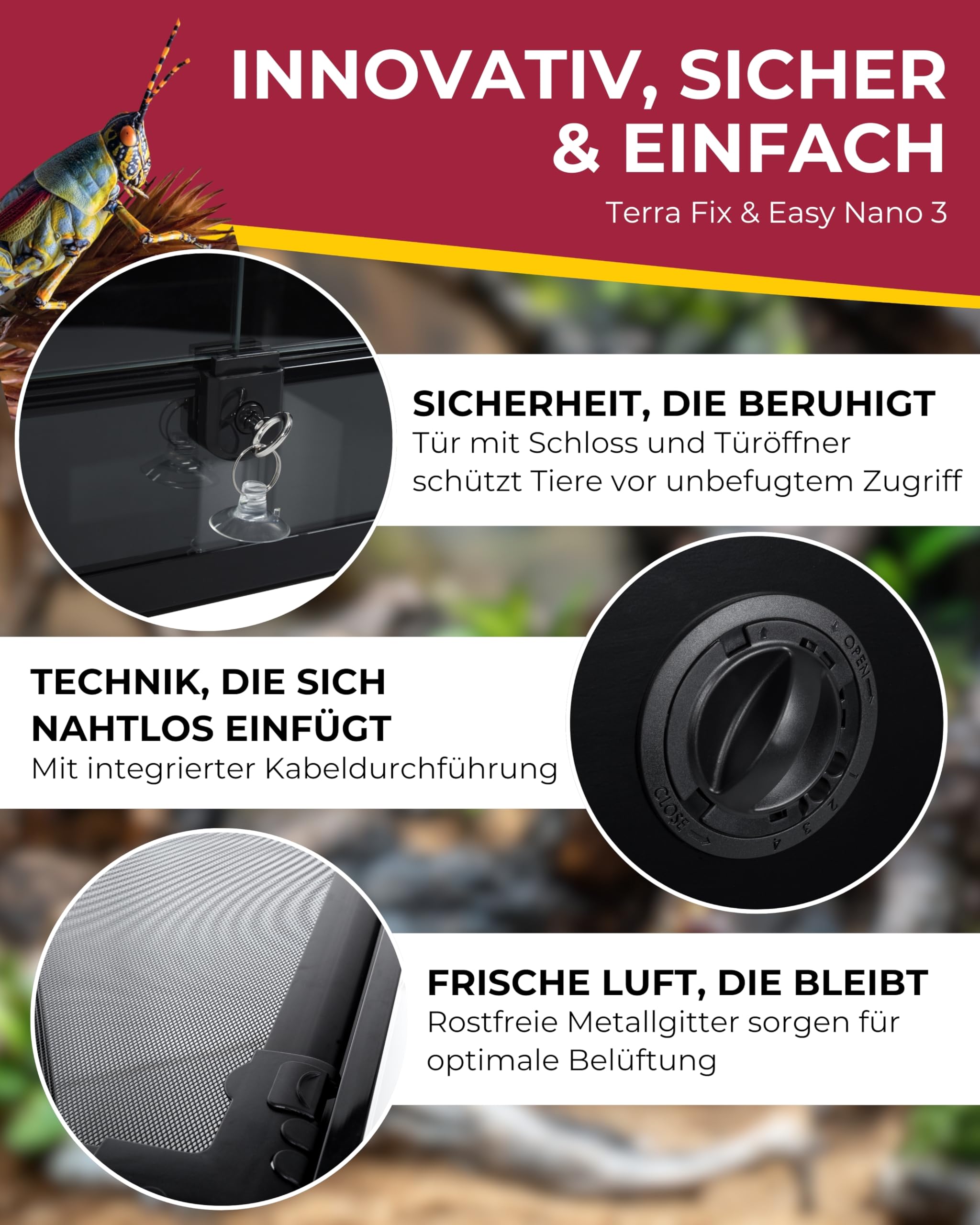 Hobby Terraristik Fix und Easy Nano 3 I 45 x 45 x 32 cm I Geeignet für die Haltung Kleiner Amphibien und Insekten I Mit wasserdichtem Boden und Schwingtüren I Ideal für Anfänger und Profis I Schwarz