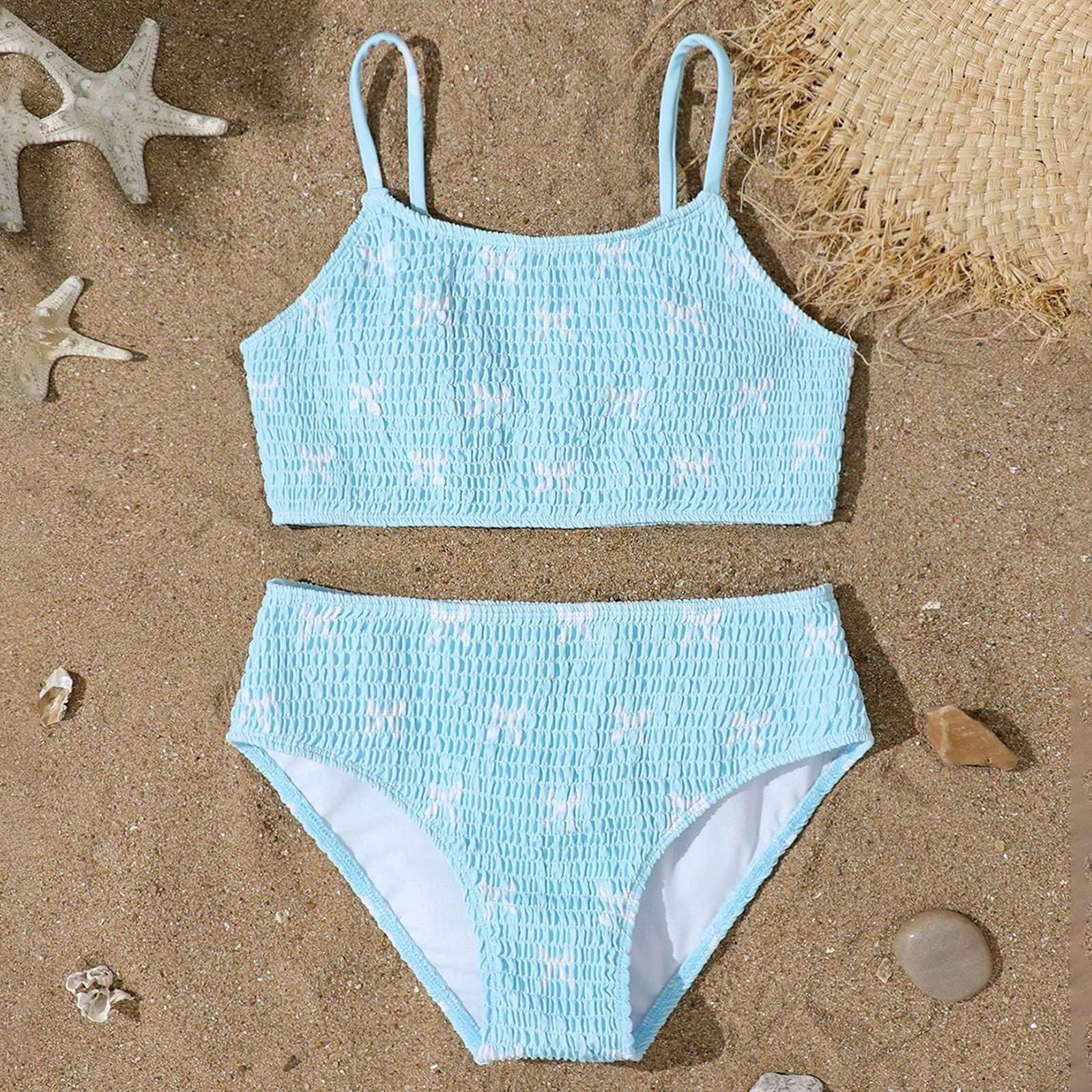 Costume da Bagno Due Pezzi con Stampa Floreale per Ragazze, Grazioso Bikini con Volant per Spiaggia e Piscina Estiva