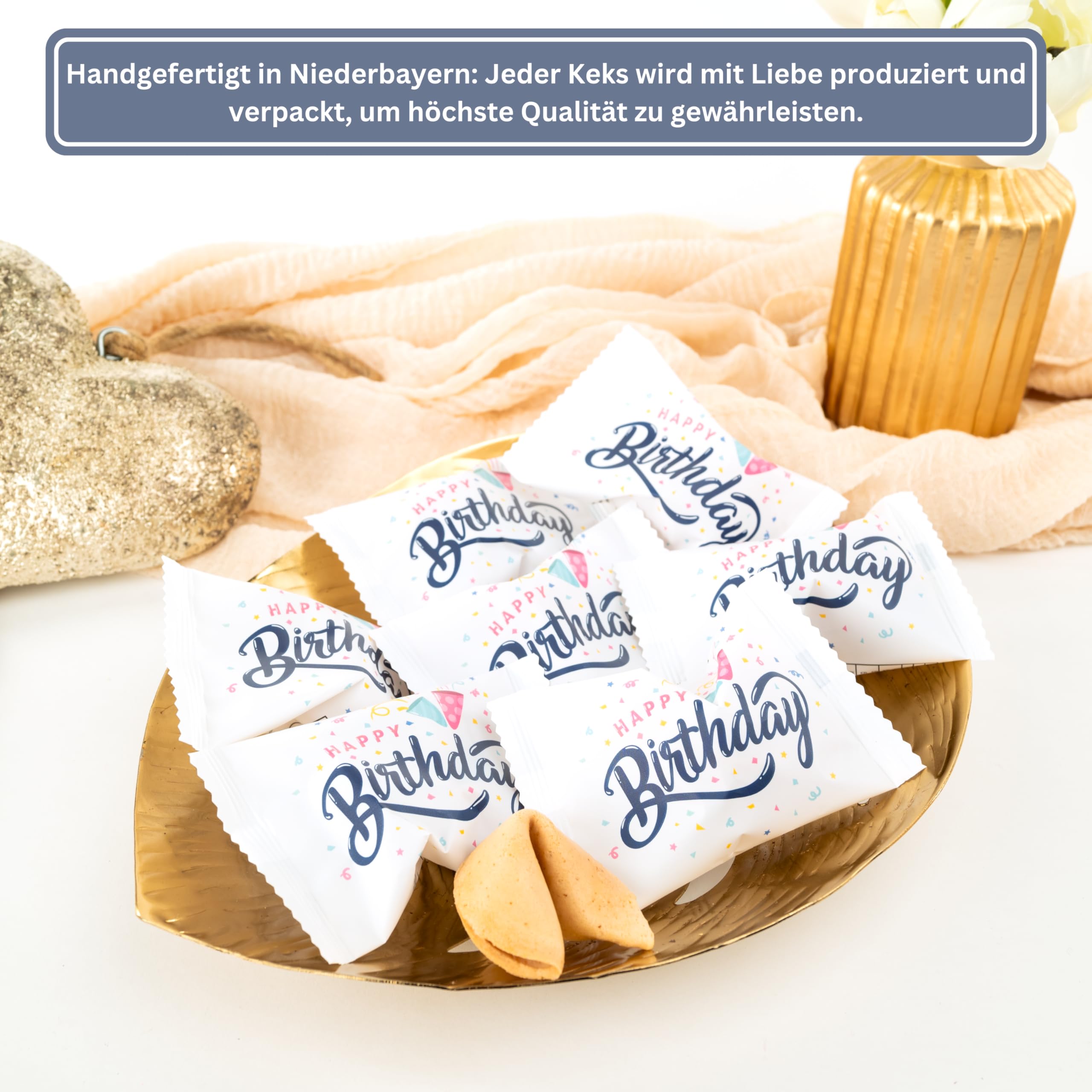 Lucky Treats - Geburtstags Glückskekse - 200 Stück - Happy Birthday - Mit liebevollen Botschaften - Perfekt für Geburtstagsfeiern & als liebevolles Gastgeschenk
