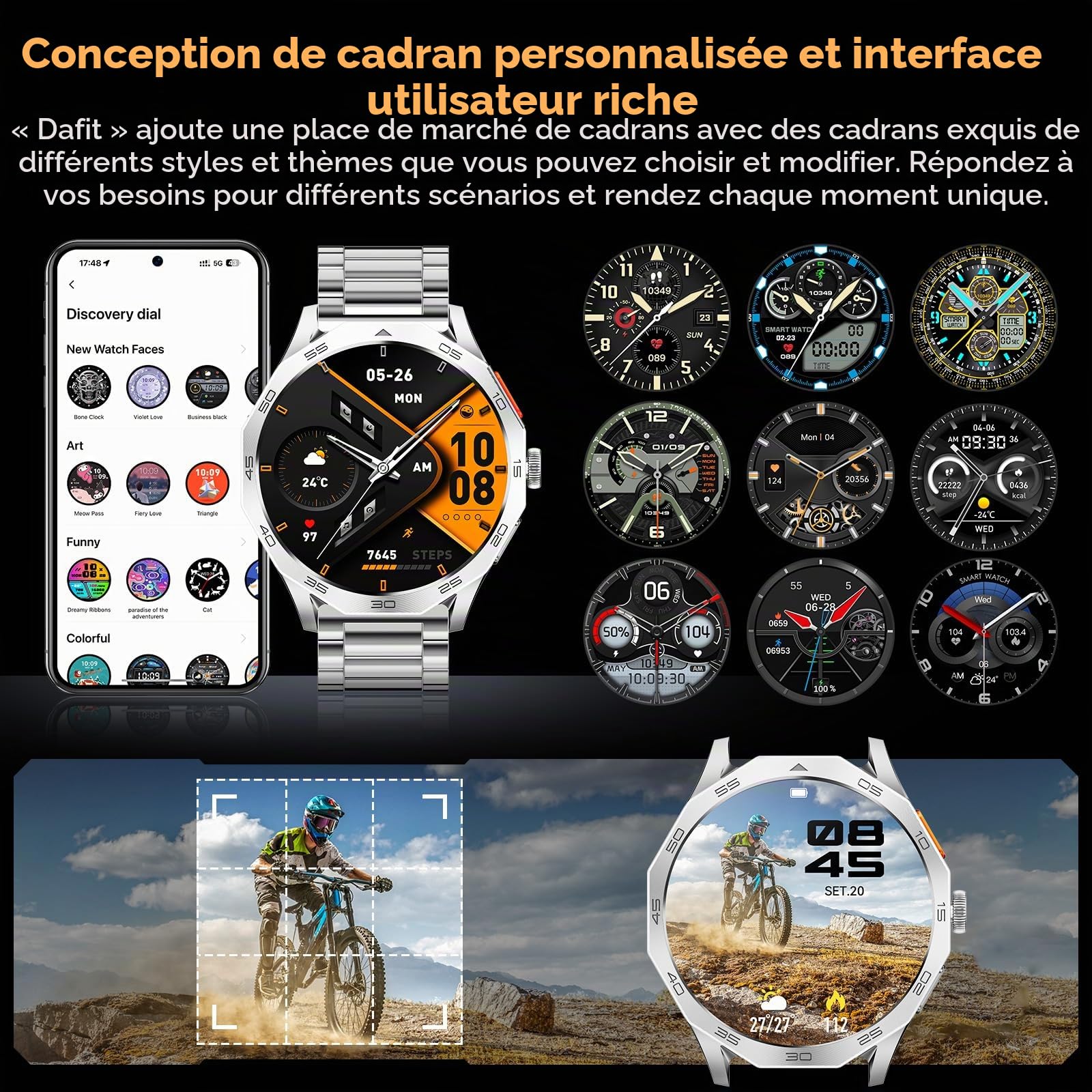Montre Connectée Homme 1.85"/710mAh/100+ Modes Sportifs, IP68 Étanche Montre Militaire Homme avec Appel Bluetooth, 24H Sommeil/Fréquence Cardiaque/Podomètre Smart Watch pour Android iOS