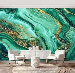 Wall Mural Peel and Stick Abstract Fake Stone Texture Malachite Green Agate Jasper Marble Slab Wallpaper Self Adhesive Removable Large Wall Stickers Home Decor for Living Room Bedroom 69"x96"