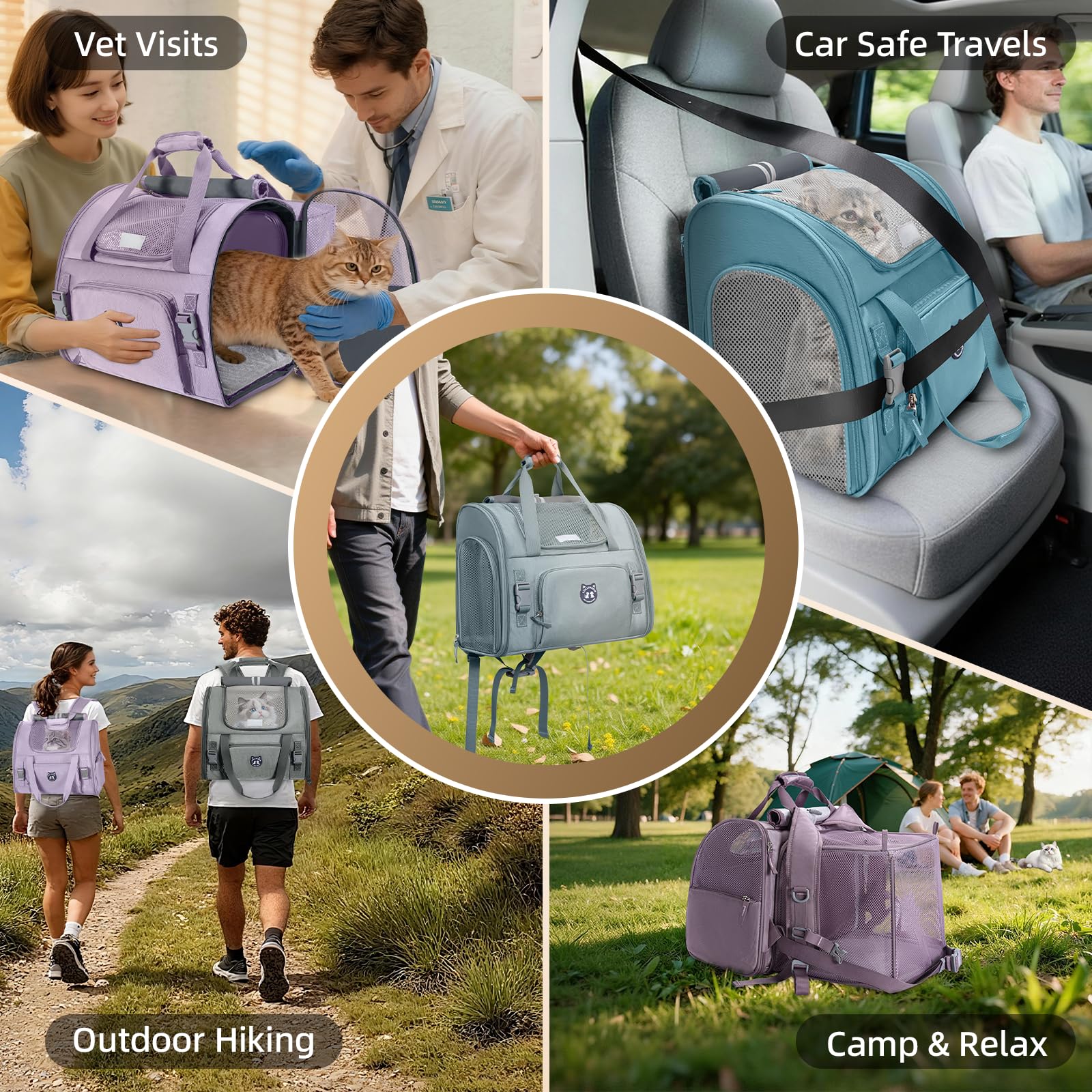 Lollimeow Expandable Cat Carrier Backpack for Large Cats - Airline Approved Pet Carrier Backpack for Small Dogs, Hiking & Travel, Waterproof with Breathable Mesh, 14lbs Capacity (Plum, Standard) - image 5
