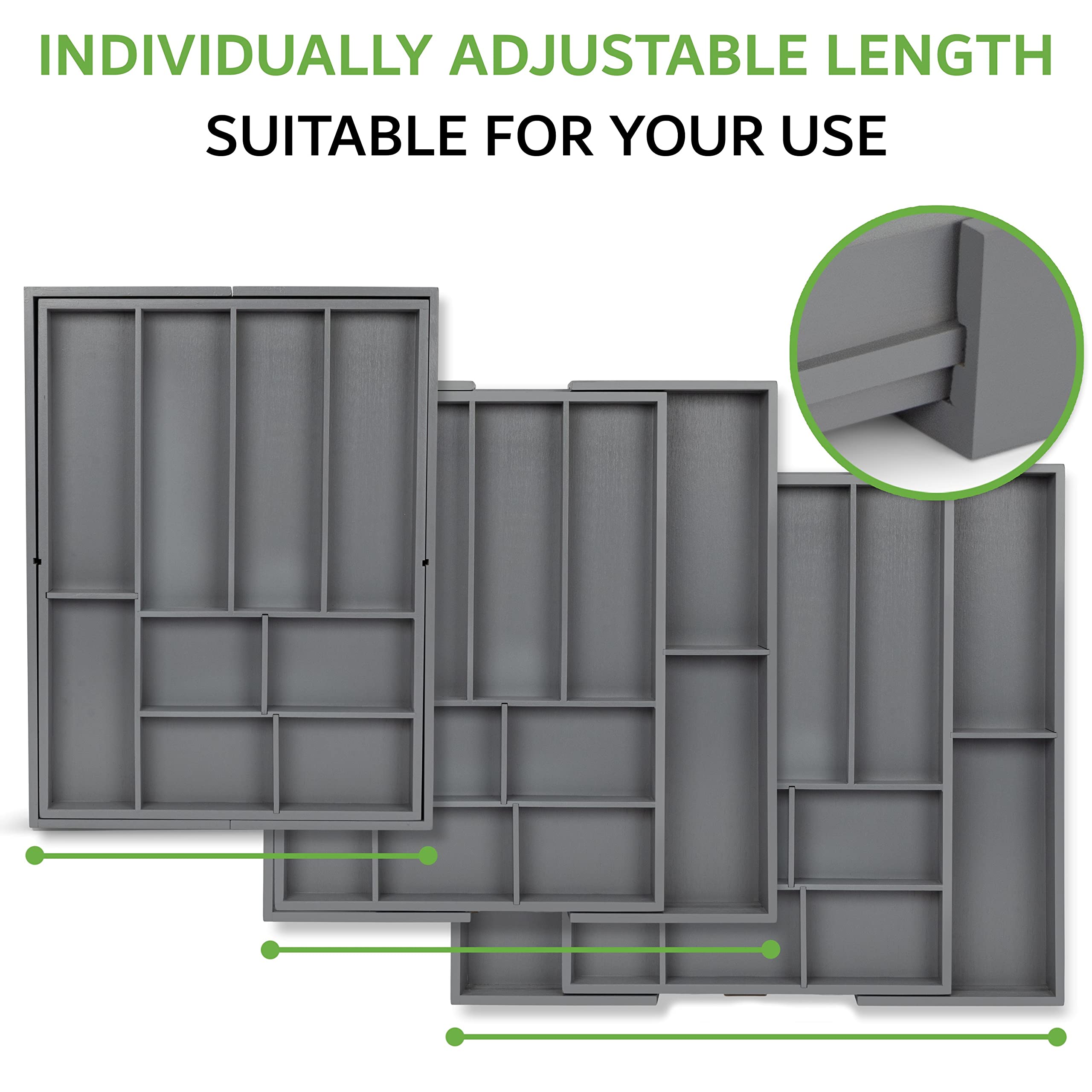 Kamoro HOME & KITCHEN Cubertero para cajon de bambú - Cubertero con 5 separadores extraíbles [de 6 a 13 compartimentos] - Organizador cubiertos con una longitud de 34 a 50 cm (blanco)