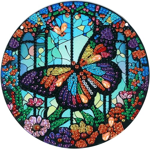 Miniatura 8 de Tontut Decoraciones colgantes Kits de pintura de diamantes, colgante de ventana DIY mariposa flor pintura de diamante, forma especial diamantes arte