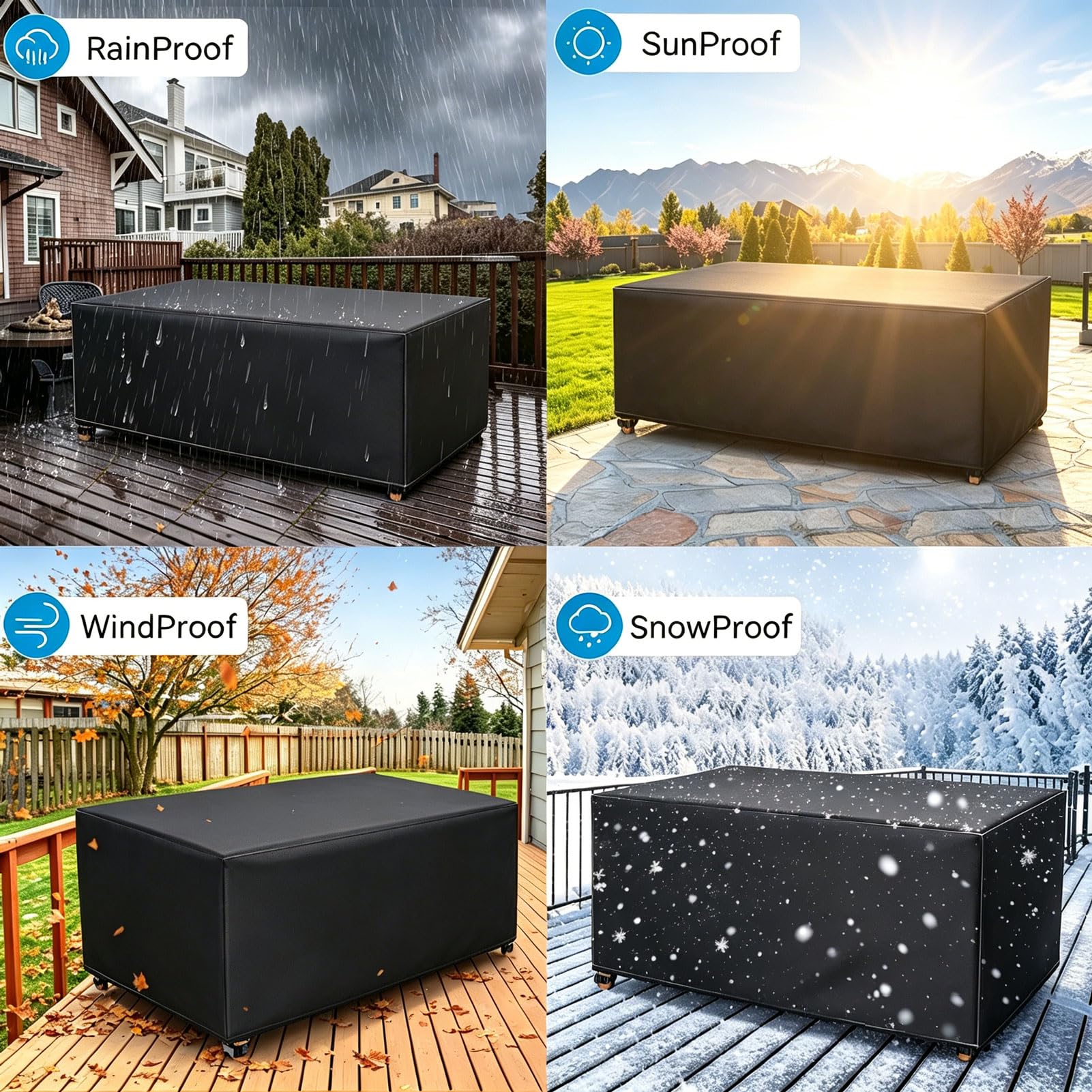 Copertura rettangolare per mobili da giardino, impermeabile, per divani da terrazza, tessuto Oxford resistente, antistrappo, con custodia (diametro 200 x 160 x 70 cm)