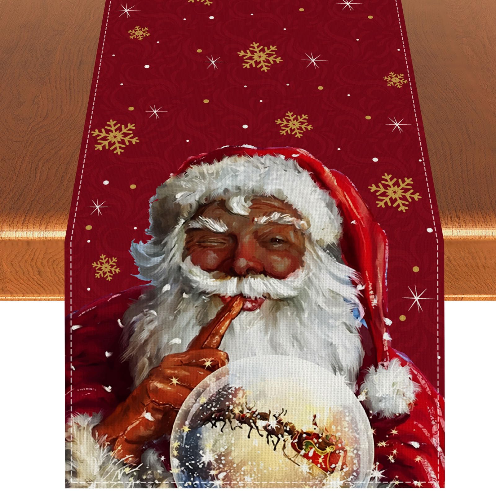 Rvsticty Linen African American Christmas Table Runner Black Santa Christmas Tablecloth Merry Christmas Decorations and Supplies for Home Table-13×72’’