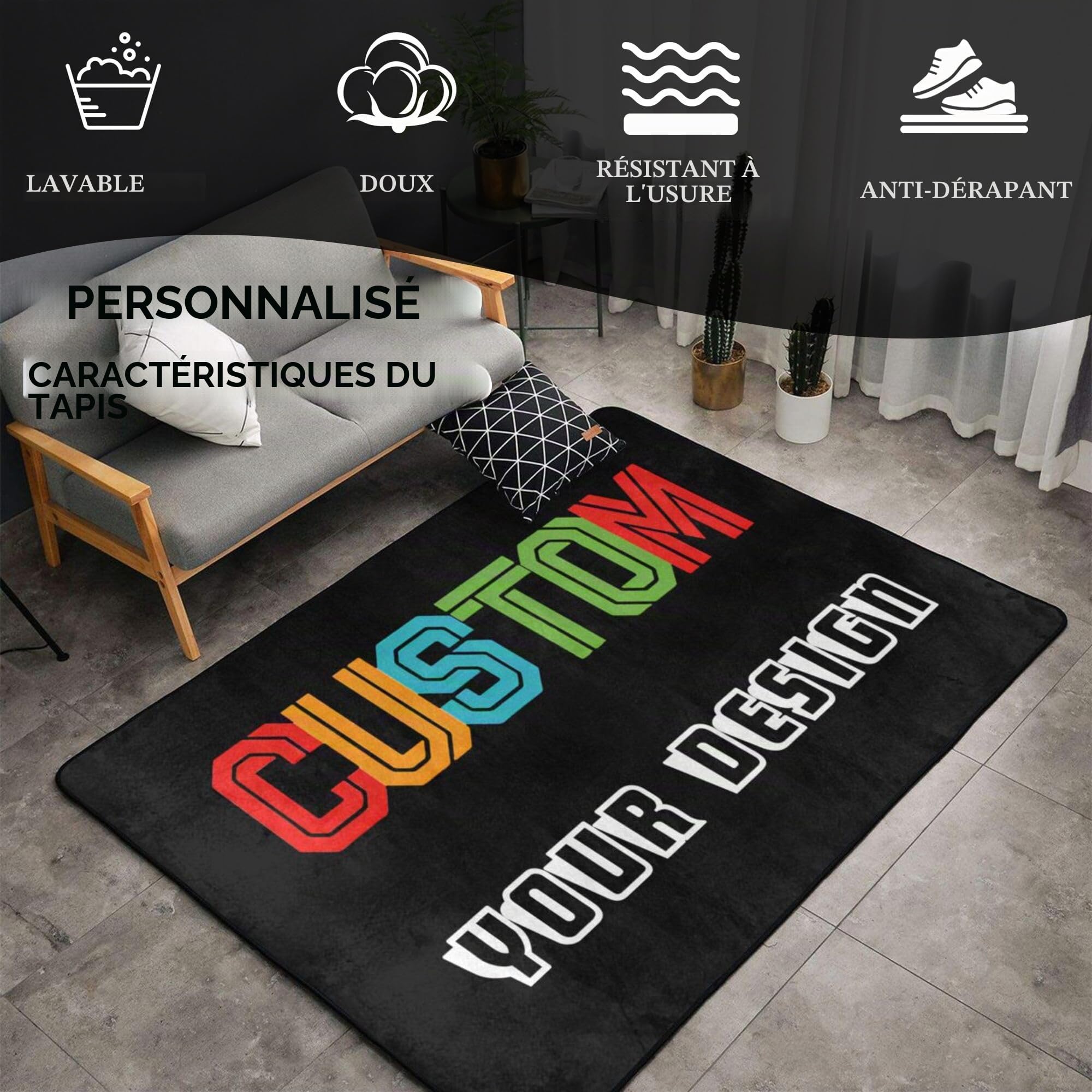 Tapis personnalisé, Tapis personnalisé pour votre propre zone, lavable, tapis personnalisé super doux pour salon, tapis en flanelle avec photos et texte pour chambre à coucher, bureau - 160 × 120CM