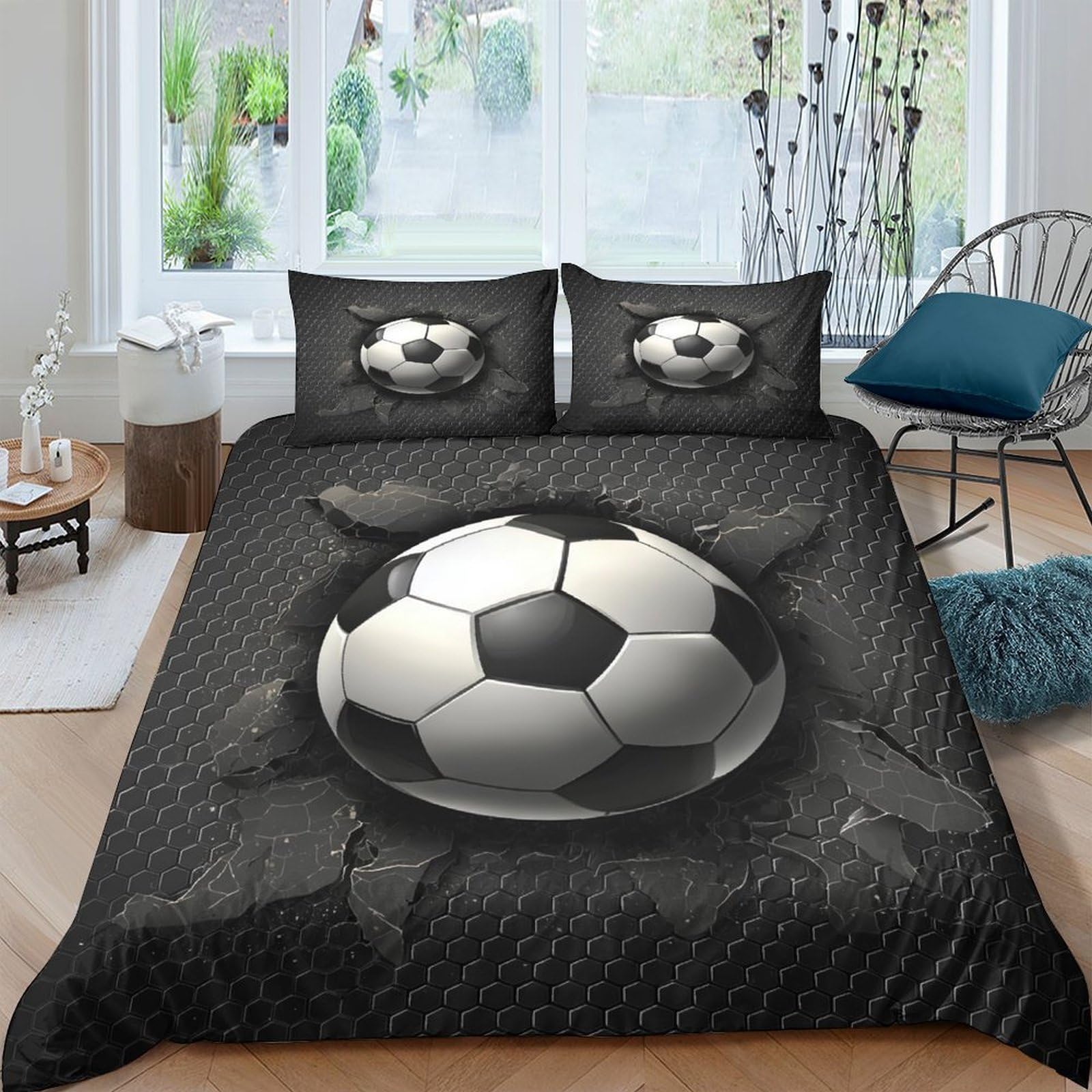 Ctjqhvkz Style-2 3D Printed Football Pattern Fitted Sheet Microfiber Soft Anti-Slip Soccer Bed Cover For Bedroom Guest Room Dorm Single（135X200cm）