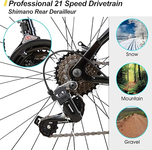 Miniatura 5 de Hiland Aluminum Road Bike All Shimano Drivetrain 21 speeds Dual-Disc Brakes Mutiple Styles with 700C Wheels for Men Mens Road Bicycle