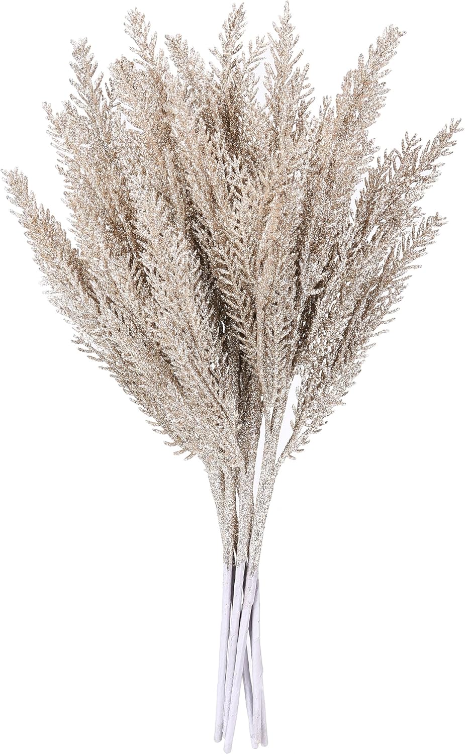sea team 6-pack artificial glitter pine twigs, spruce stem ornaments, decorative sticks, picks, branches for christmas tree, wreath, vase fillers for centerpieces, home d cor, champagne