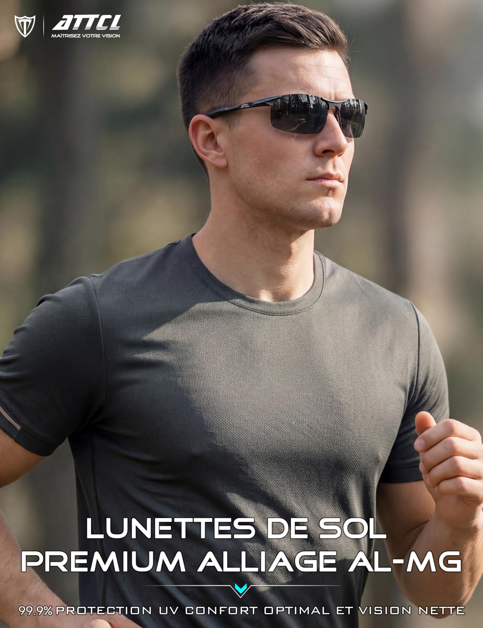 ATTCL Hommes Polarisées Sport Lunettes De Soleil Al-Mg Cadre métallique