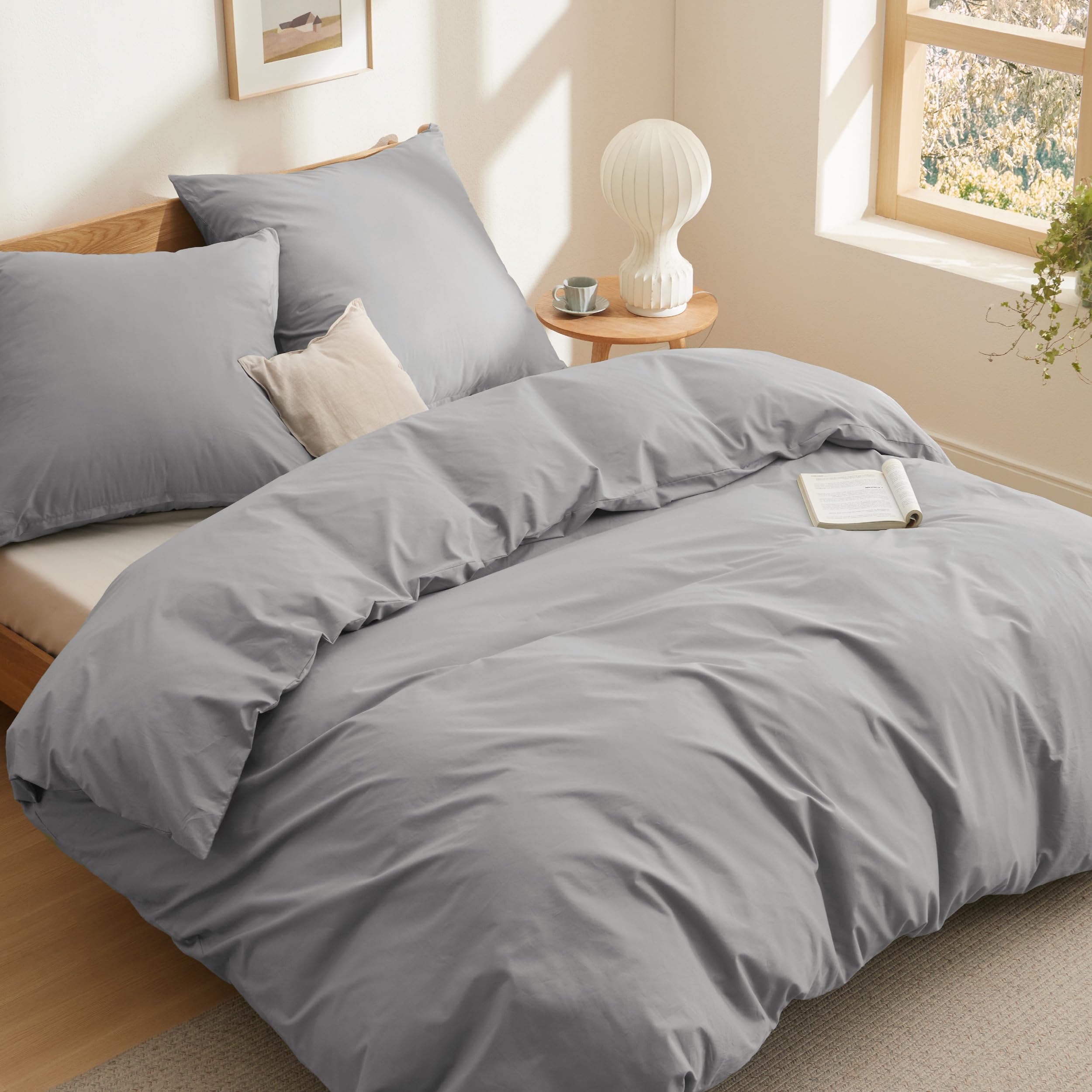 BEDSURE Bettwäsche 155x220 Baumwolle Hellgrau - Bettwäsche-Sets 155 x 220 cm Bettbezug 3teilig mit 2 Kissenbezüge 80x80 cm, Oeko-TEX Bedding Grau mit Reißverschluss