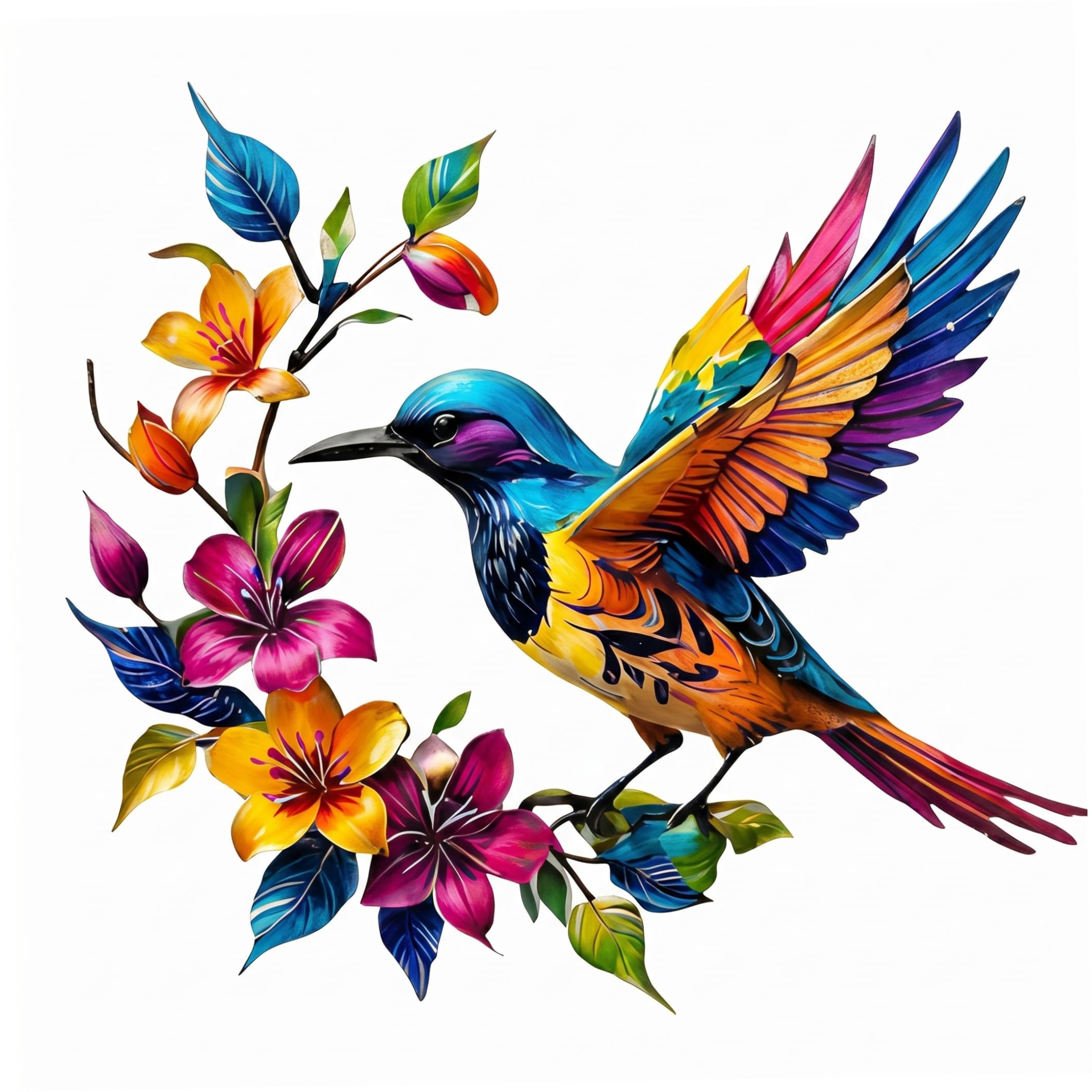Xoeryoy Hummingbird Wall Decor, Metal Hummingbird Wall Art - Colorful Floral Bird Outdoor Fence Decor For Indoor & Outdoor