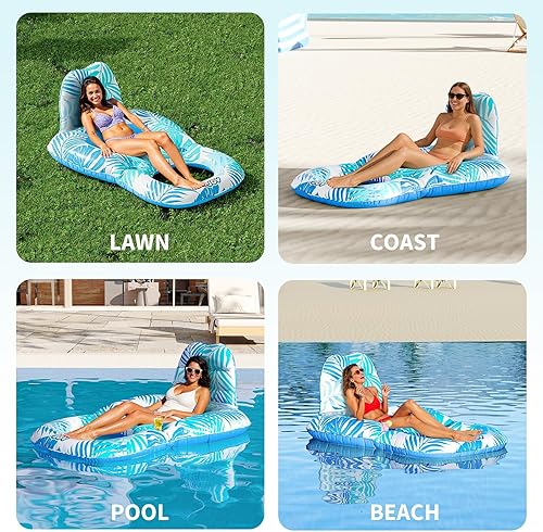 Miniatura 6 de Flotadores de piscina para adultos, tumbona inflable con soporte para bebidas, viajes, piscina, playa, lago, natación, balsas flotantes de agua
