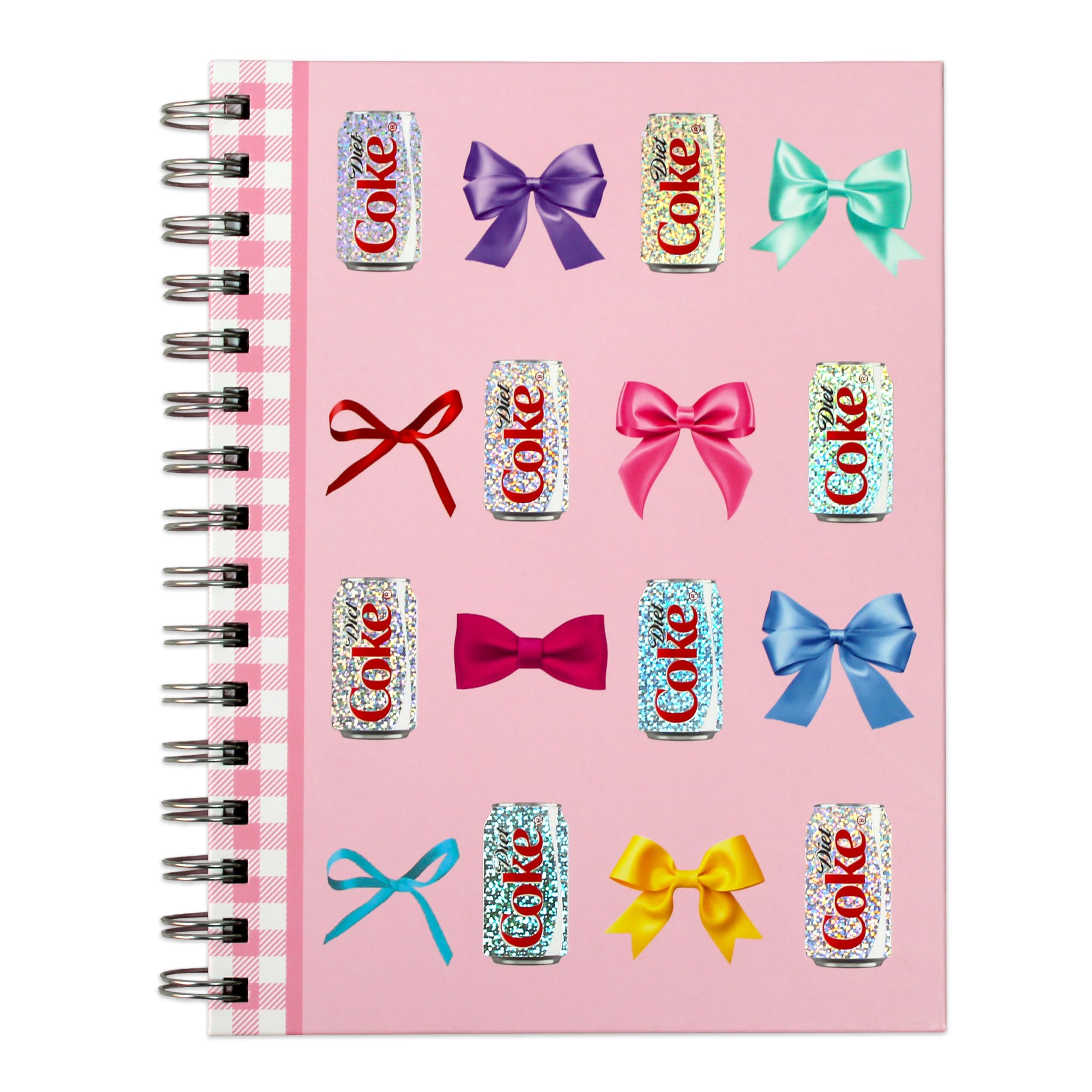 CrownJewlz Coca-Cola Diet Coke Spiral Journal with Folding Pocket Notepad, Bows and Glitter Can Pattern, Pink and Shiny Red Can, Cute Aesthetic for Travel, School, Office, and Daily Writing