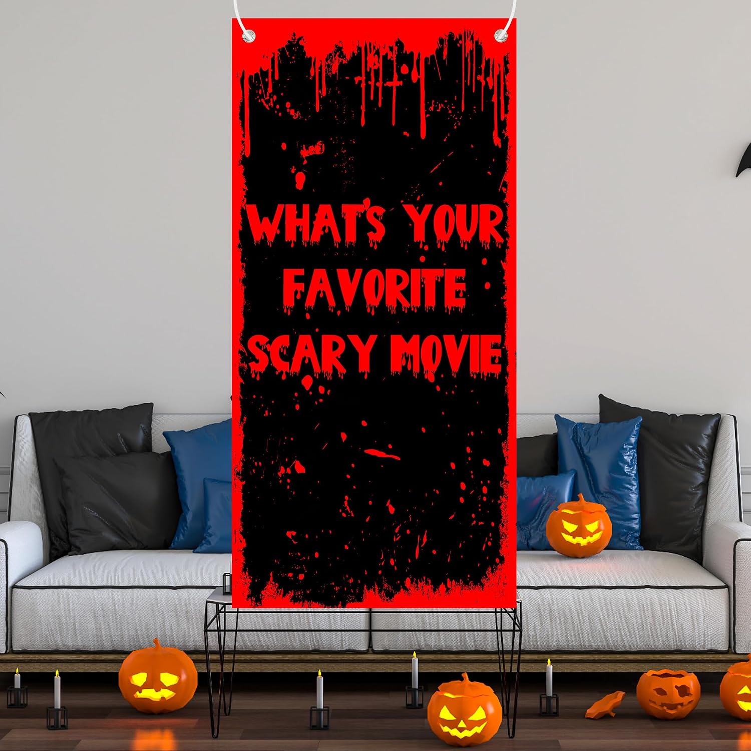 Scary Movie Backdrop Banner What's Your Favorite Scary Movie Horror Theme Door Cover Decor for Scary Party Movie Night Party Halloween Costume Party Decorations Supplies 35x72in image 3