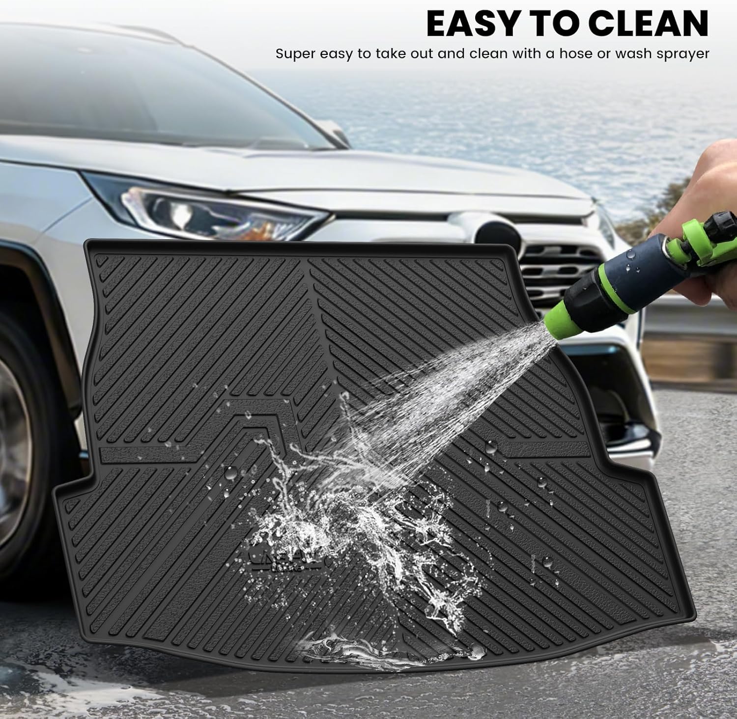 LASFIT Cargo Trunk Mat with Backrest Mats for Toyota RAV4 2025 2024 2023 2022 2021 2020 2019 (Include Hybrid) All Weather TPE Rear Cargo Liner Custom Fit Waterproof RAV 4 Accessories, Black