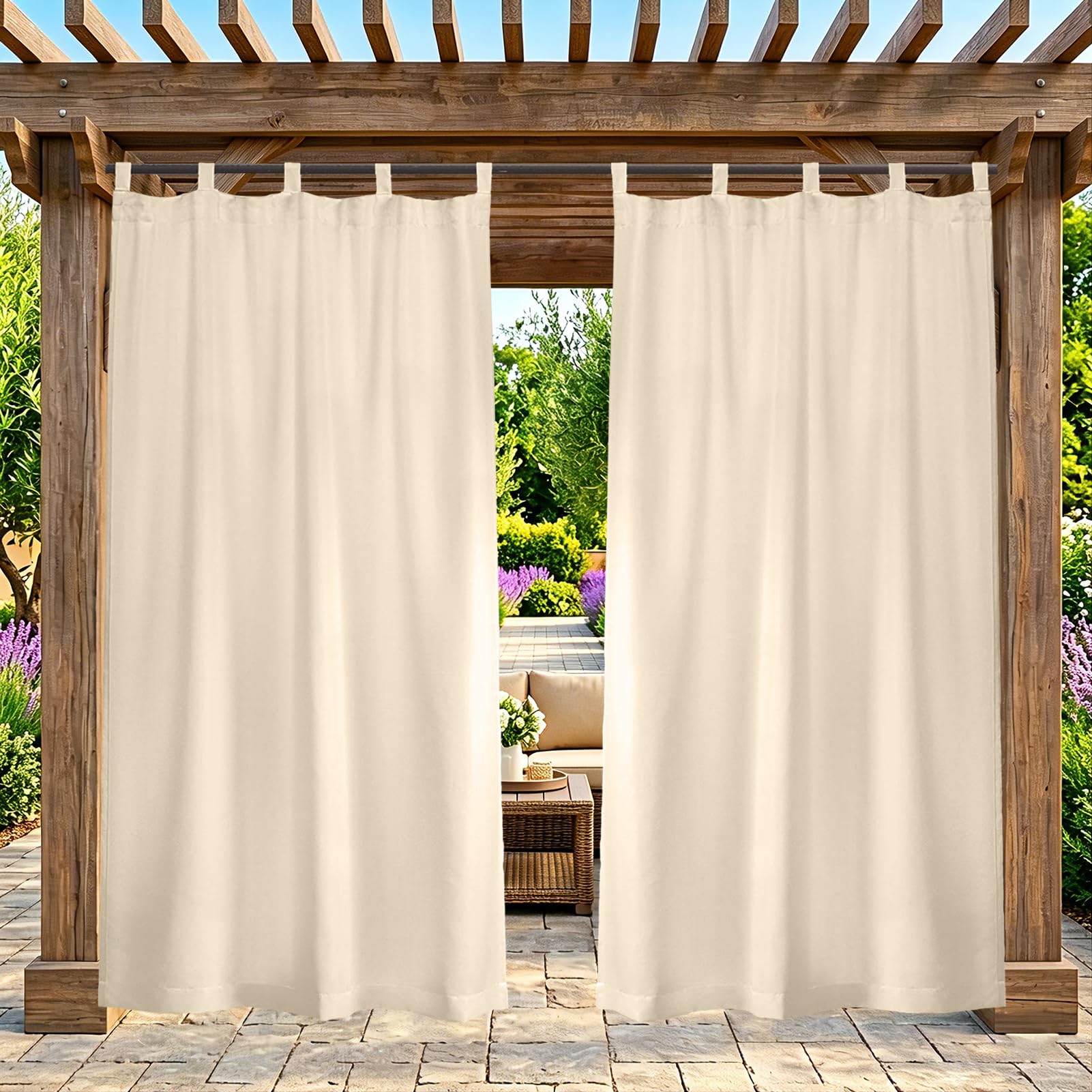 ZELVANO Outdoor Curtains Waterproof, 1 Panel Blackout Thermal Drapes Windproof Privacy for Garden Gazebo Pergola Patio, Weatherproof Fabric - W 61" x L 84"