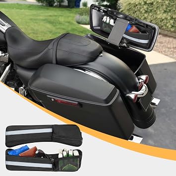 Rexmica 2pcs Hard Saddlebag Lid Organizers, Universal Saddlebag Lid Organizer Pouch Set 19.3 Long Compatible with Harley Davidson 1993-2022 Touring Road Glide, Electra Glide, Road King hard saddlebag