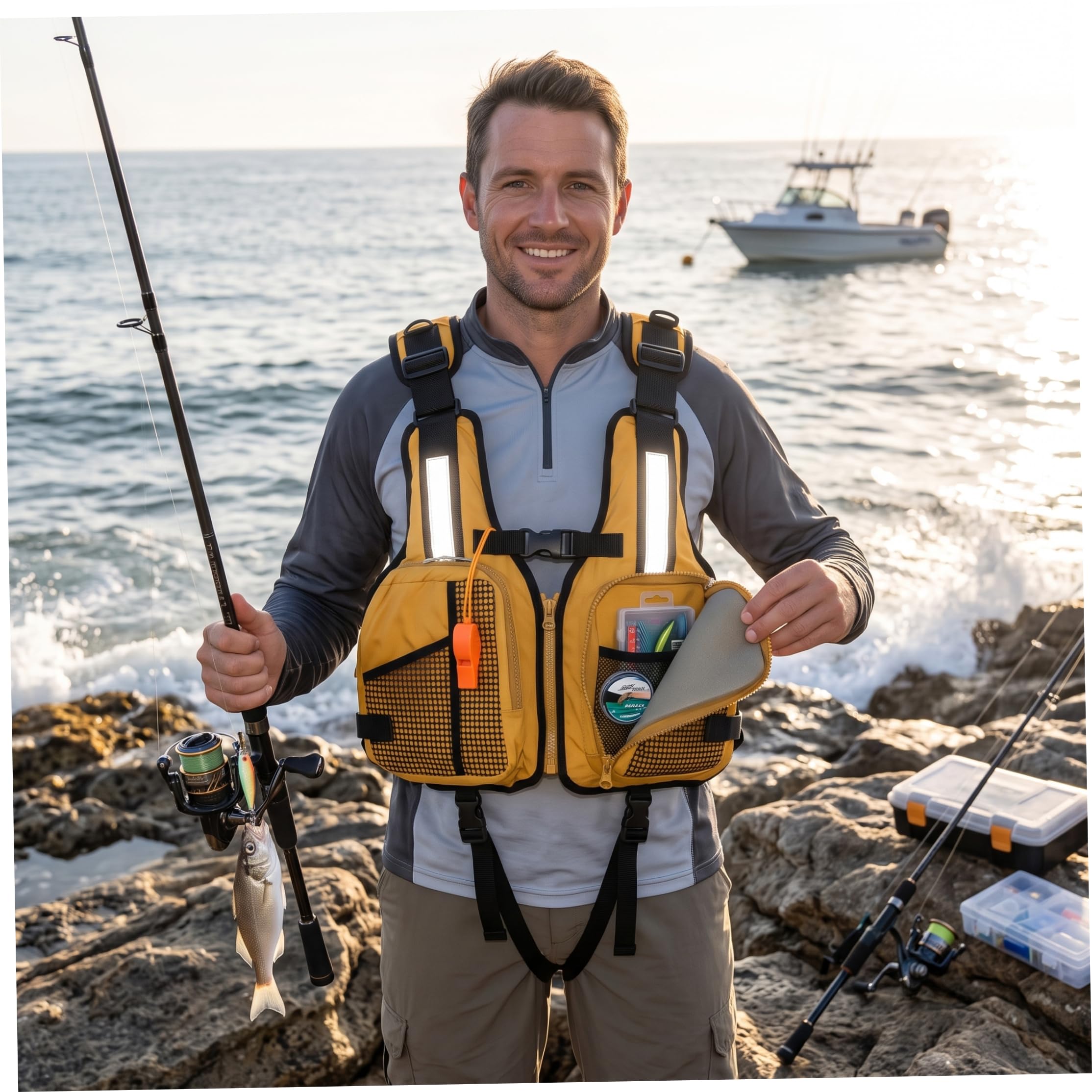 Veste Flottante Adulte Bretelles réglables et sifflet Rouge | Sangles réglables, sifflet d'urgence, sécurité aquatique, pêche, kayak, canotage, natation