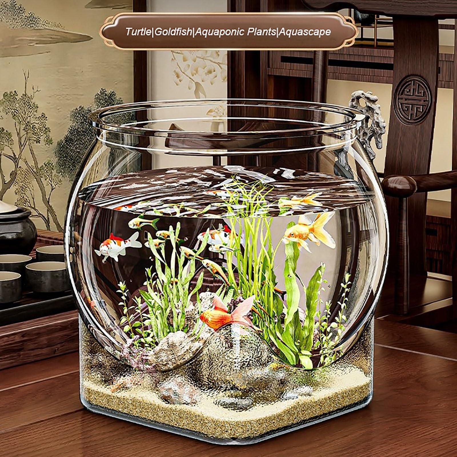 Aquarium Rond, Bol À Poisson Rouge Clair,Réservoir De Poissons D’Aquarium Clair,Rouge Mini Aquarium,Aquarium De Bureau, Décoration Intérieure(Medium)
