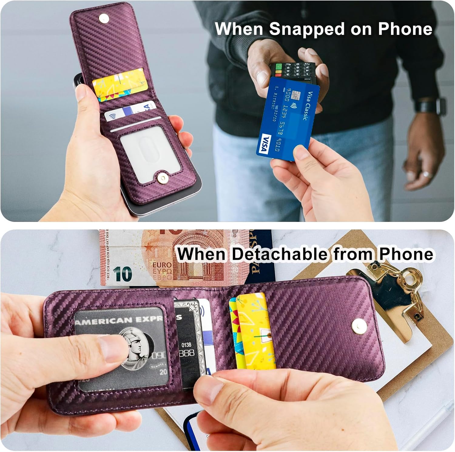 Bocasal for MagSafe Wallet Magnetic Card Holder for iPhone 17/16/15/14/13/12 Pro Max/Pro/Plus/Air, Adjustable Stand, Mag Safe, Holder for Airtag, RFID Blocking, 5 Card Slots (Carbon Fiber Purple)