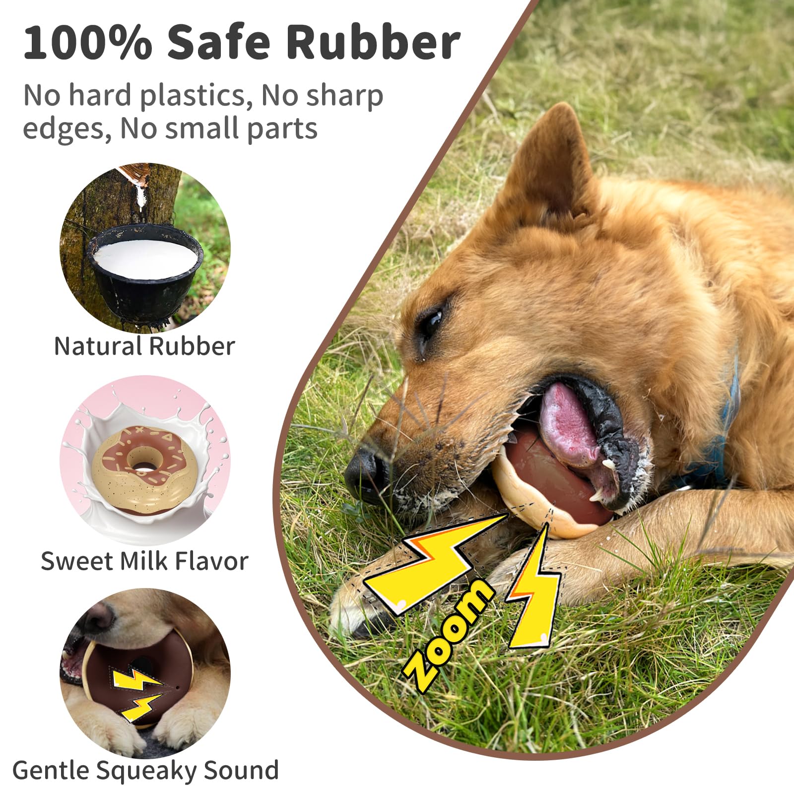 Juguetes para perros para masticadores agresivos, juguete masticable indestructible chirriante para mantenerlos ocupados, dona de goma interactiva con sabor a leche y rebote, limpieza de