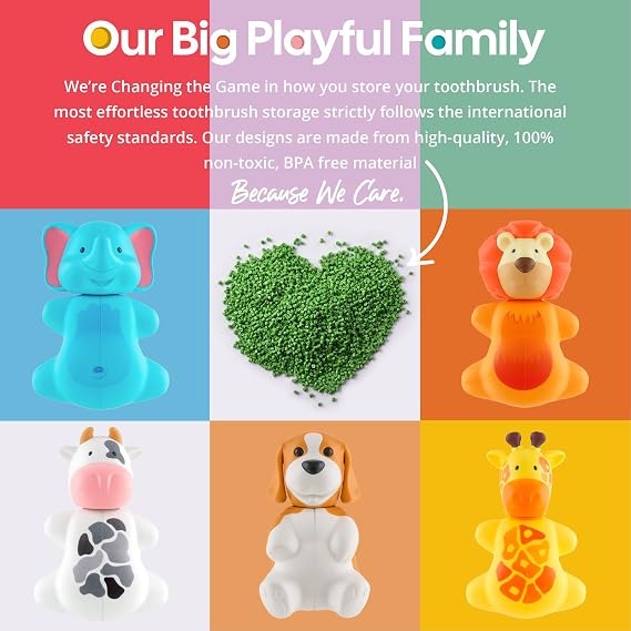 Flipper Fun Animal Pig Toothbrush Cover Kids Toothbrush Holder with Cover Toothbrush Holders for Bathrooms - Suction Cup Toothbrush Holder