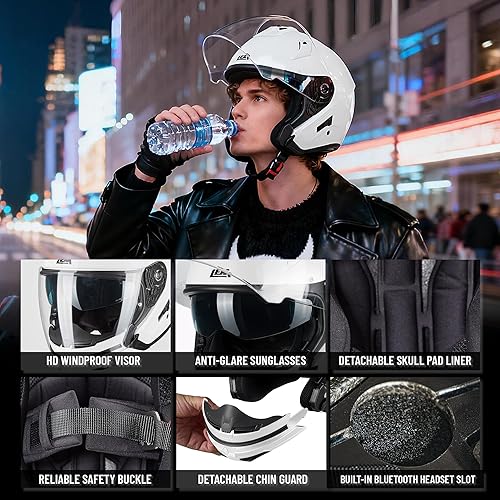 Miniatura 6 de LEM Cascos modulares de motocicleta para adultos, cascos de motocicleta de cara completa para mujeres, protector de barbilla desmontable, aprobado