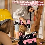 SHALL 247Pcs 20V Cordless Drill Driver & Household Tool Kit for Women, Pink Electric Power Drill Screwdriver and Home Hand Tool Set with 14” Storage Tool Bag for DIY, Home Repair/Maintenance