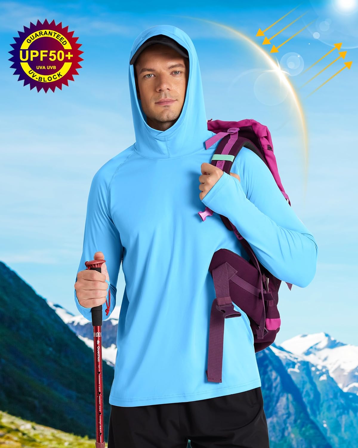 Roadbox Mens UPF 50+ Fishing Shirt, Long Sleeve UV Sun Protection Hoodies, Quick Dry Rash Guard for Hiking Outdoor Working - Image 3