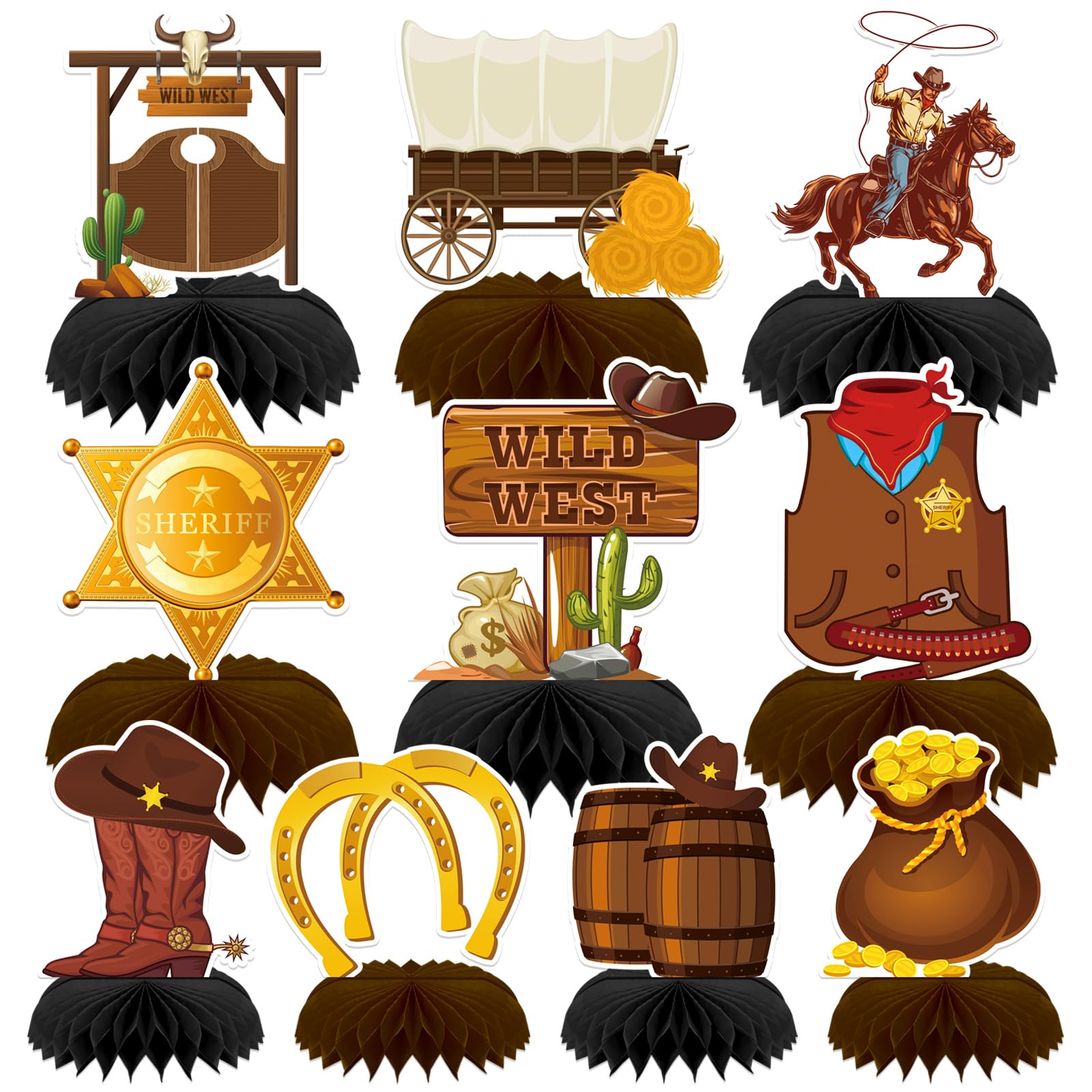 DTOFOOT 10 Pcs Cowboy Party Decorations, Wild West Cowboy Honeycomb Centerpieces for Tables Cowboy Party Decorations Western Themed Party Decorations