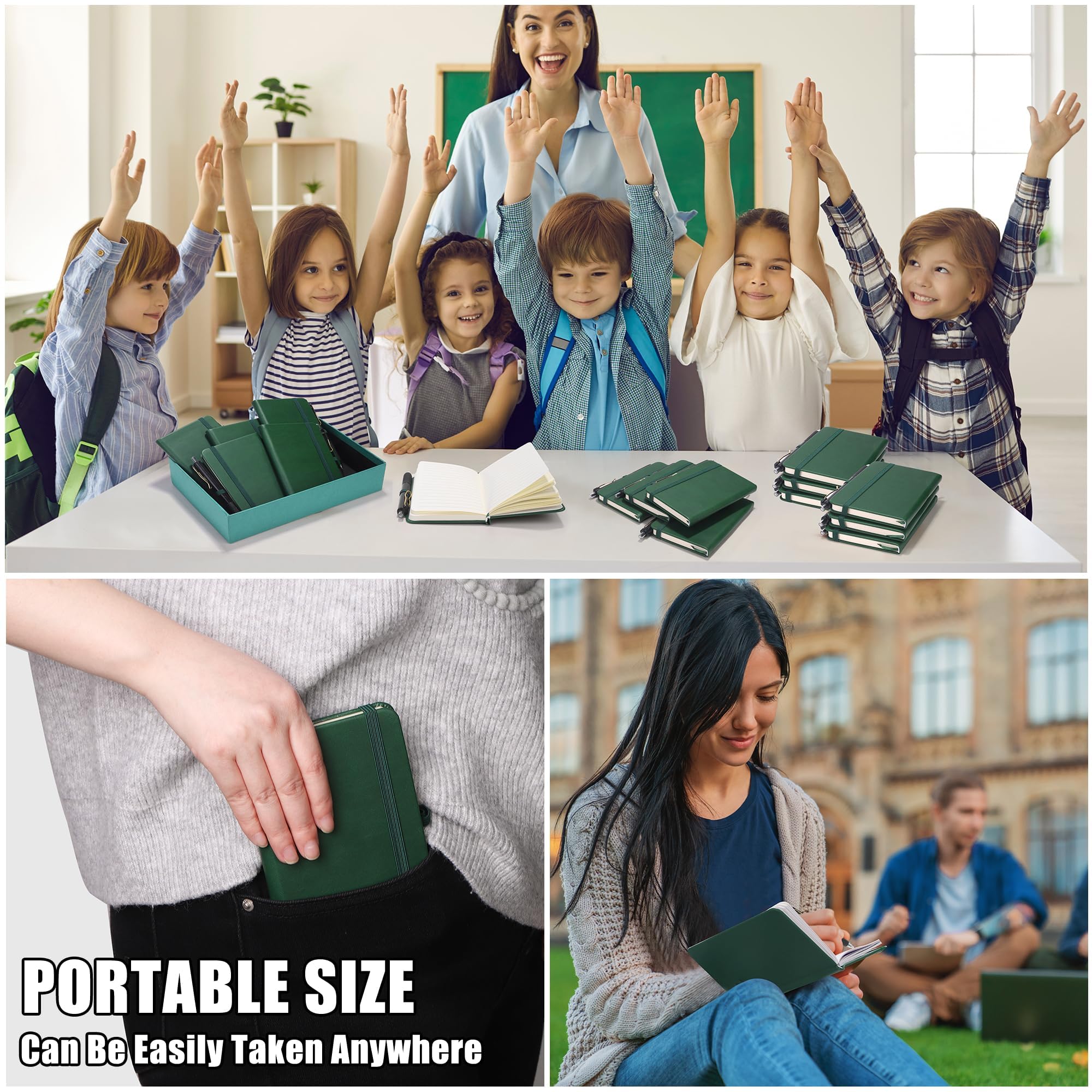 Aodaer Set di 50 quaderni tascabili con penne, 160 pagine, 8,9 x 14 cm, mini taccuino a righe, formato A6, in pelle, con copertina rigida, blocco note a righe con portapenne, per scuola, ufficio,