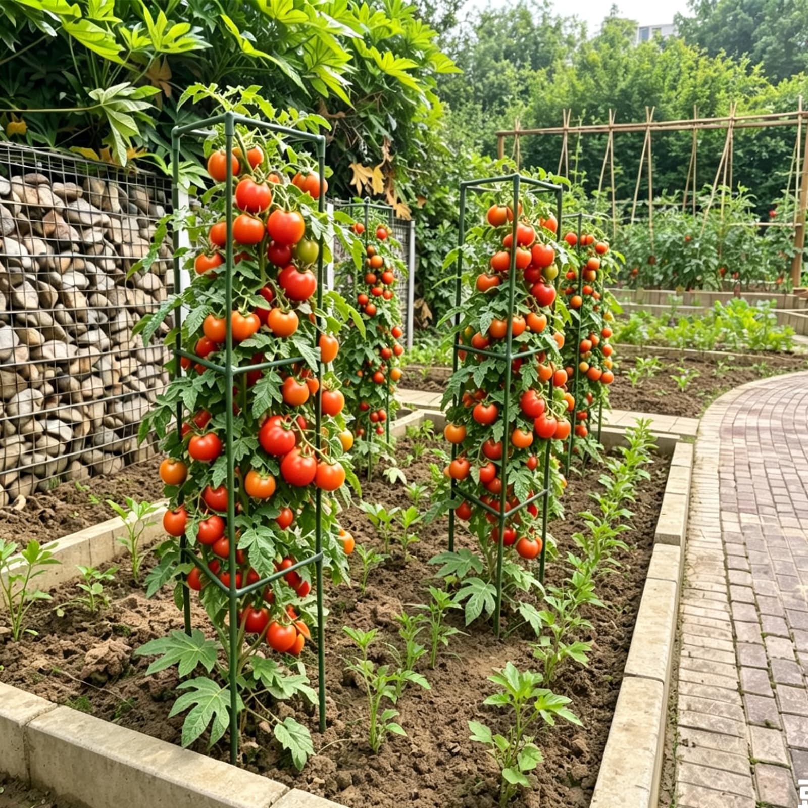 Gabbie per pomodori da giardino, palo di supporto per piante di pomodoro alto 127 cm, pali a torre in acciaio resistente, gabbie da giardino per cetrioli da giardino per piante rampicanti, fiori di